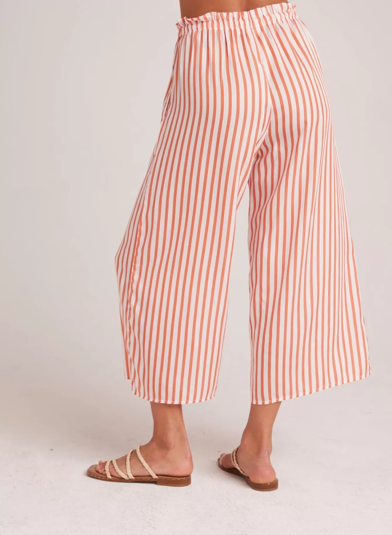 Bella Dahl Pants-Ruffle Waist Wide Leg Crop - Sunset Blaze Stripe