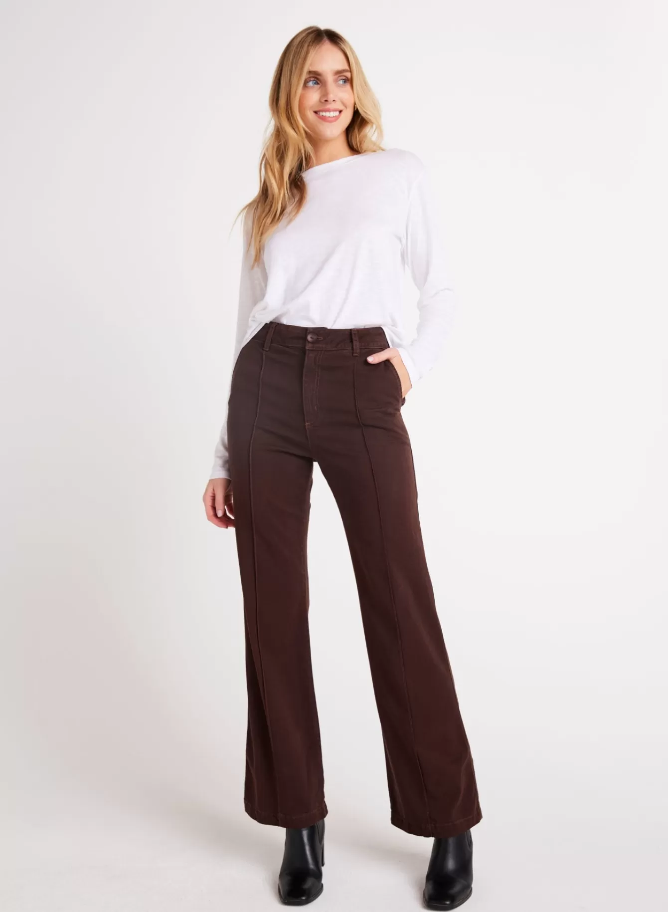 Bella Dahl Pants-Ryder Pintuck Wide Leg - Chocolate Plum