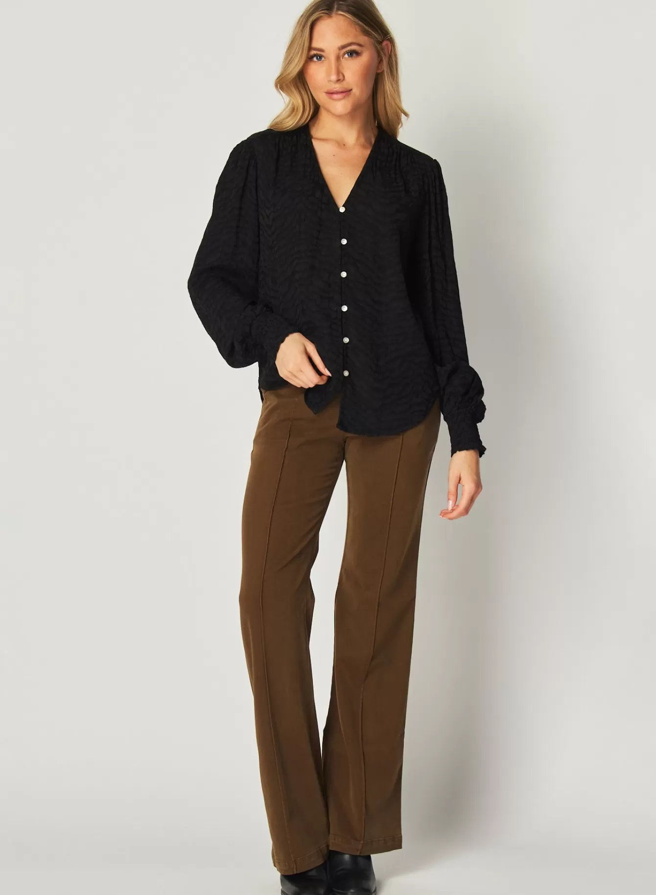 Bella Dahl Pants-Ryder Pintuck Wide Leg - Olive Spice