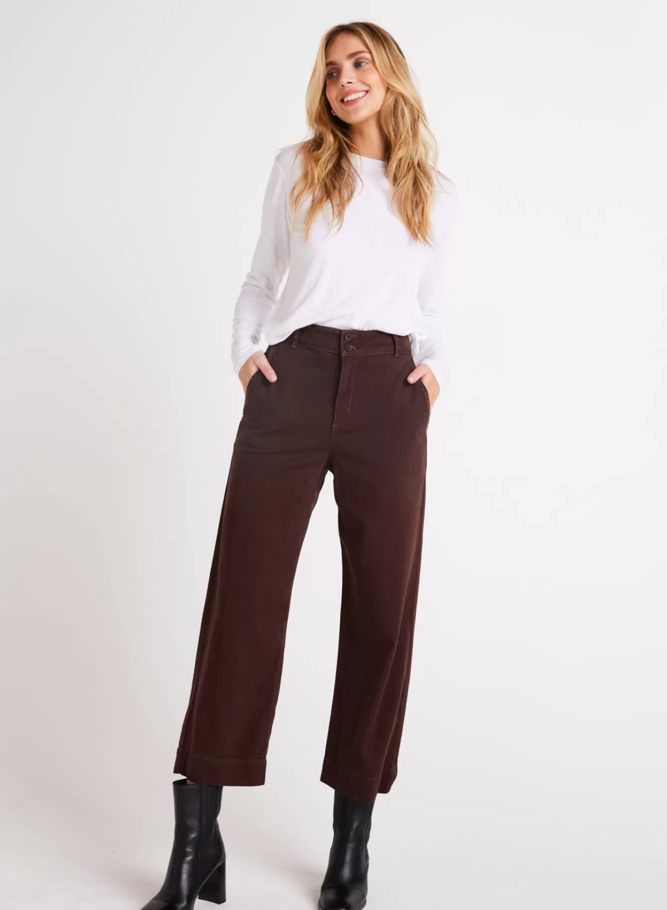 Bella Dahl Pants-Saige Wide Leg Crop - Chocolate Plum