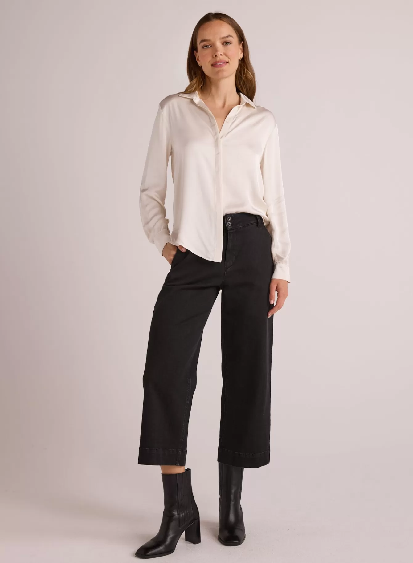 Bella Dahl Pants-Saige Wide Leg Crop - Smoke Wash