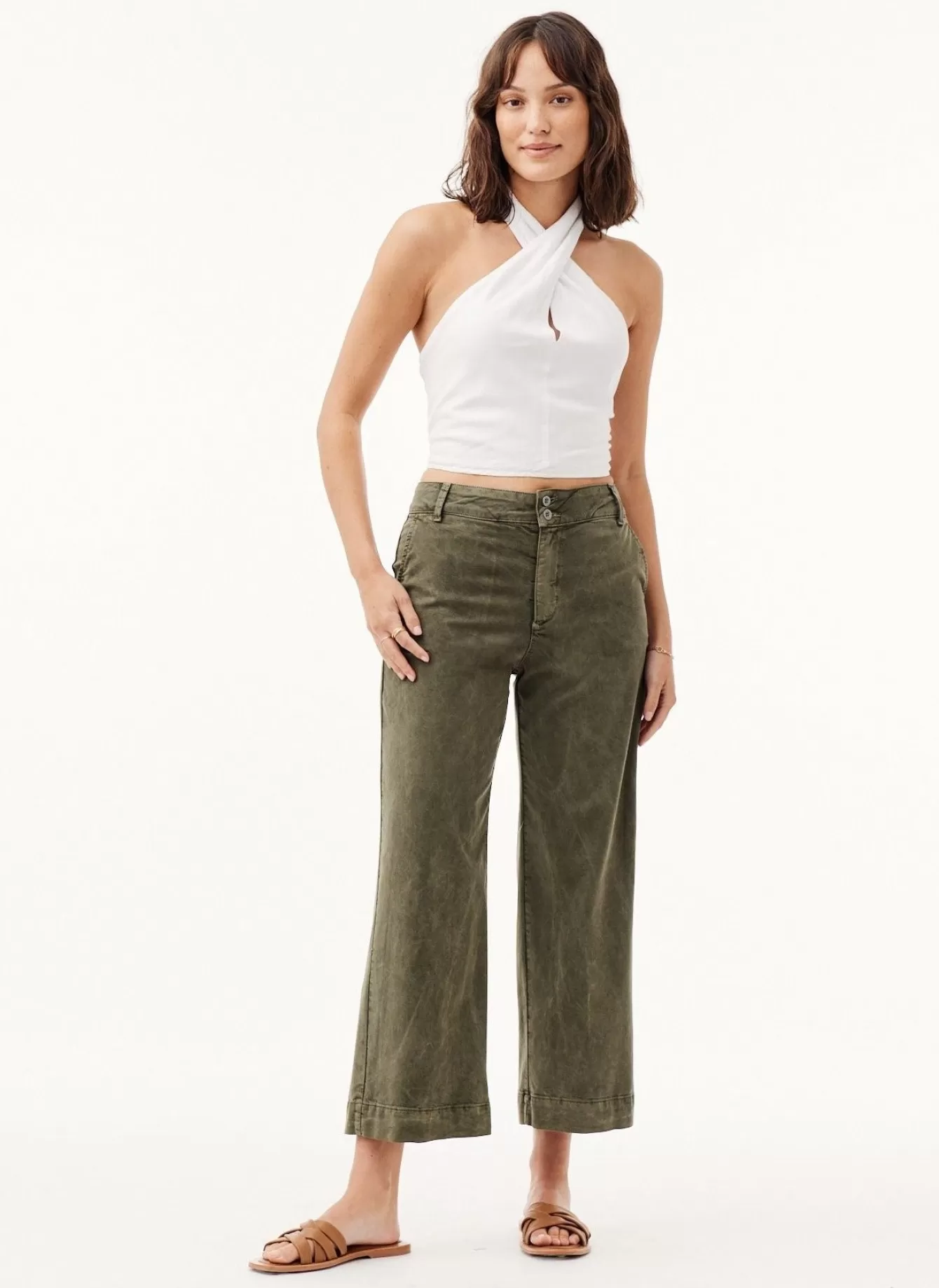 Bella Dahl Pants-Saige Wide Leg Crop - Washed Army