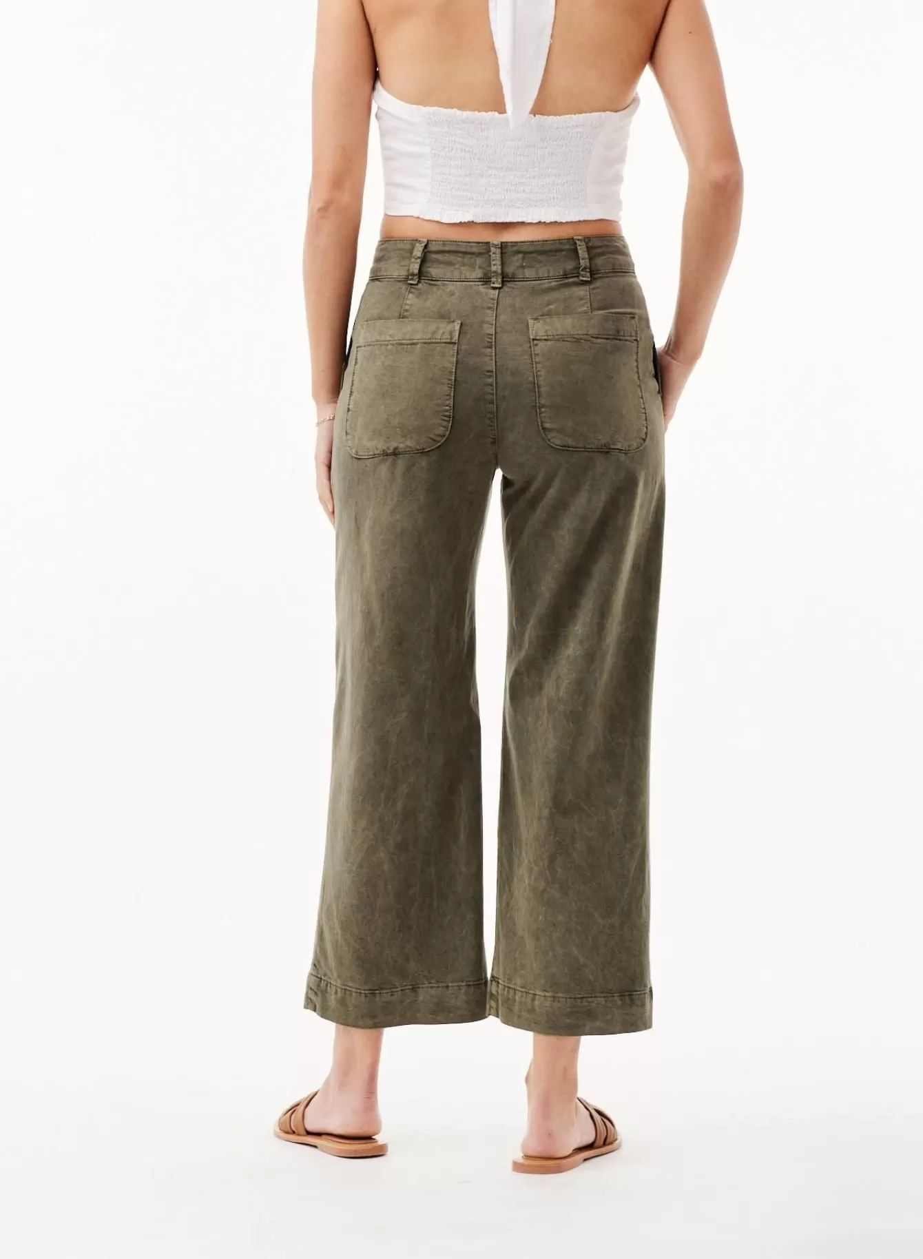 Bella Dahl Pants-Saige Wide Leg Crop - Washed Army