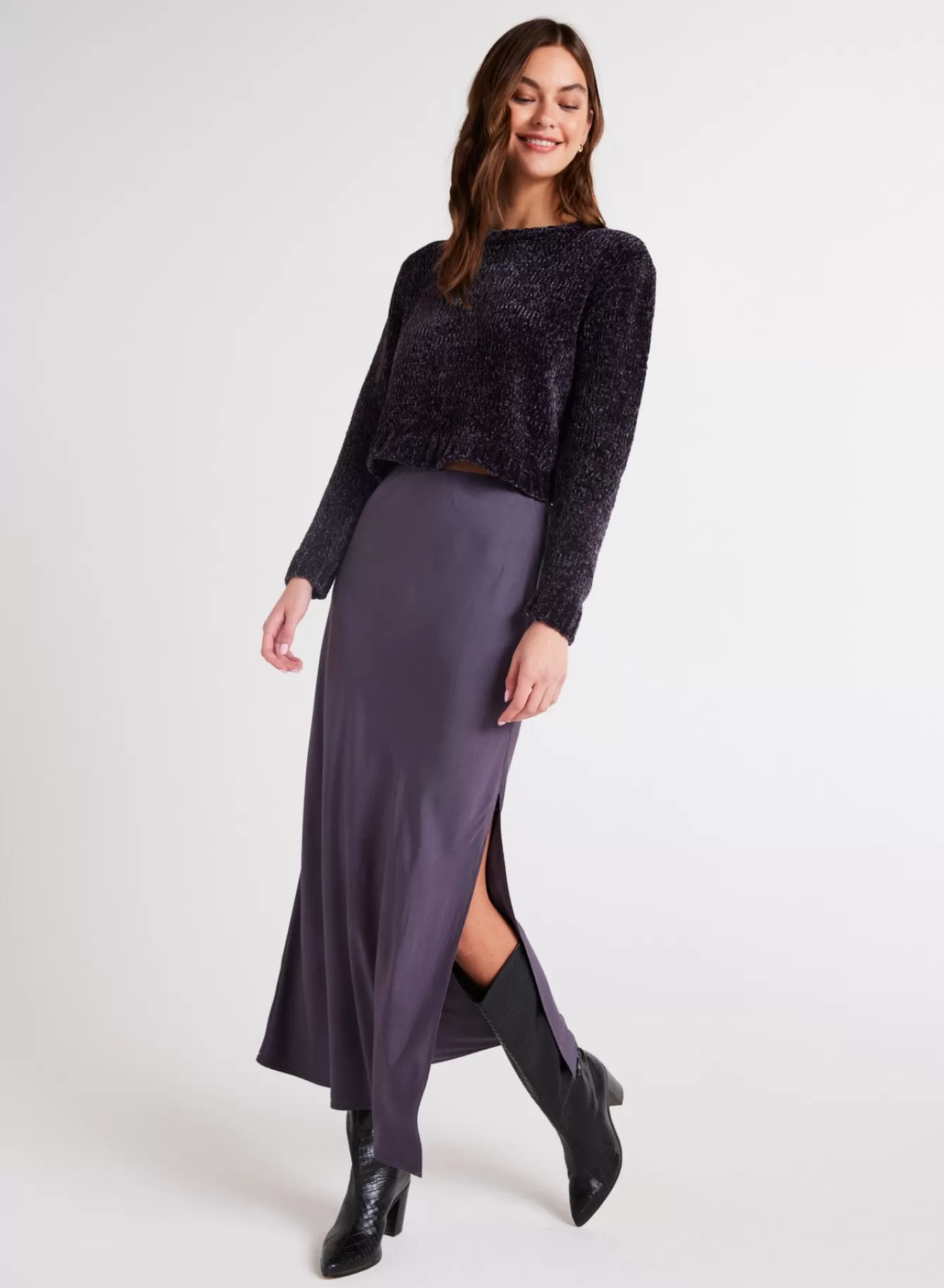 Bella Dahl Essentials Bottoms-Satin Side Slit Maxi Skirt - Galaxy Smoke