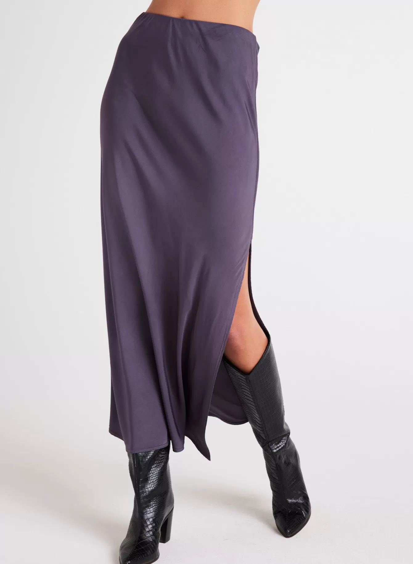 Bella Dahl Seasonal Essentials-Satin Side Slit Maxi Skirt - Galaxy Smoke