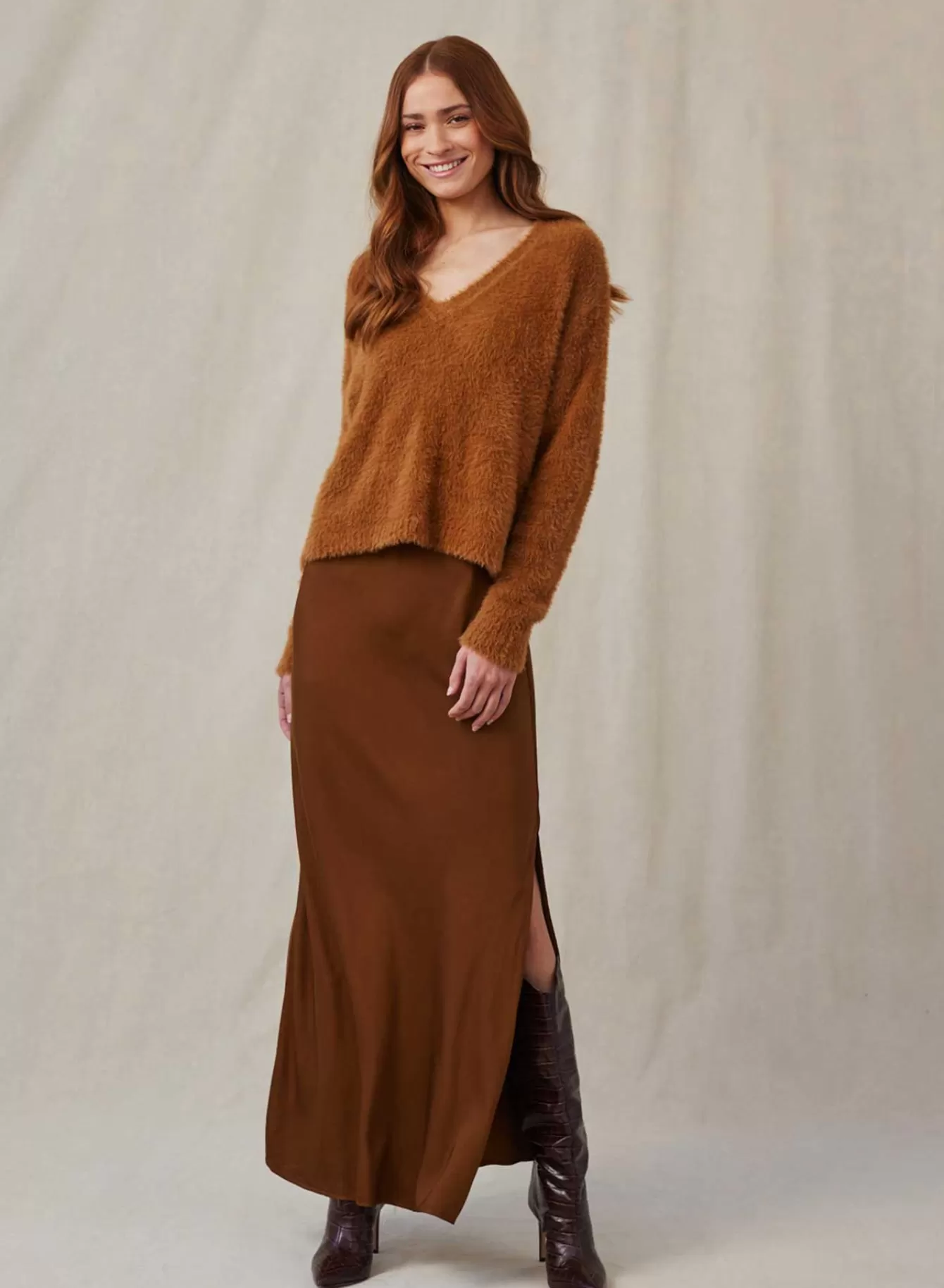 Bella Dahl Seasonal Essentials-Satin Side Slit Maxi Skirt - Twilight Gold