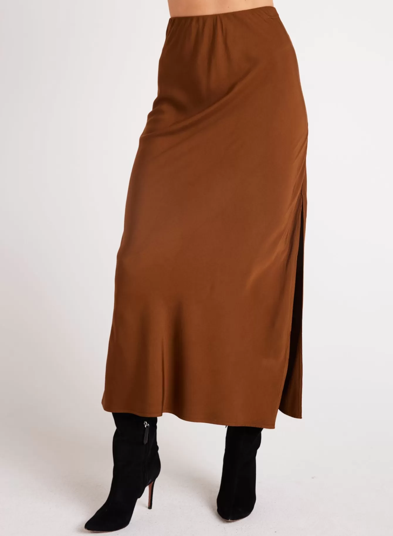 Bella Dahl Seasonal Essentials-Satin Side Slit Maxi Skirt - Twilight Gold