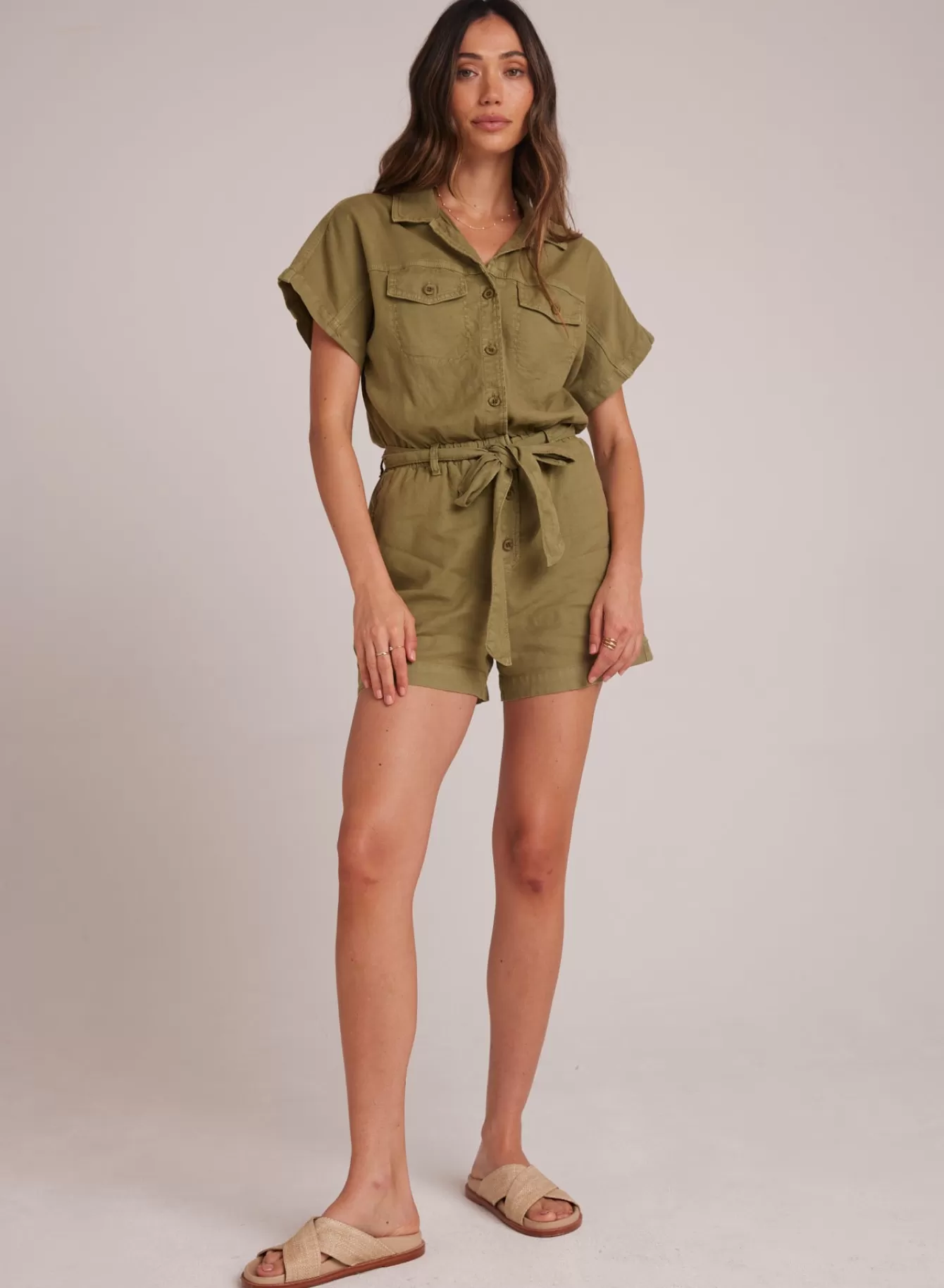 Bella Dahl Rompers & Jumpsuits-Searose  Romper with Belt - Tropical Olive