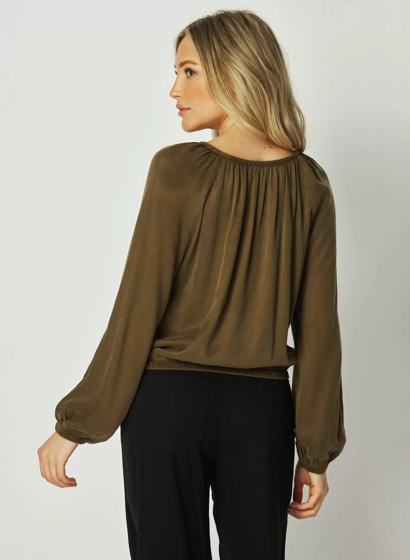 Bella Dahl Button Down-Shirred Button Front Blouse - Autumn Olive