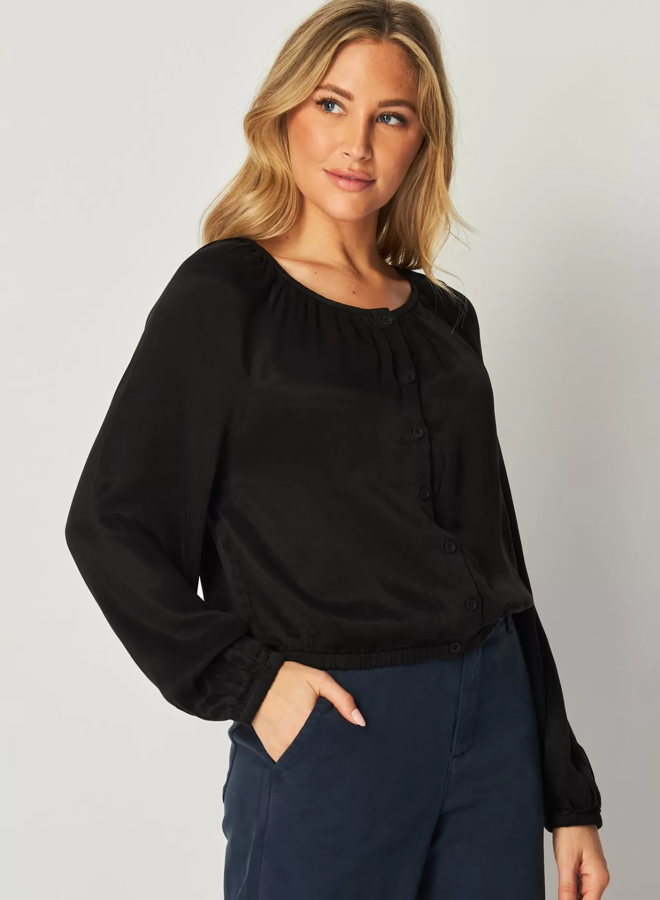 Bella Dahl Long Sleeve-Shirred Button Front Blouse -