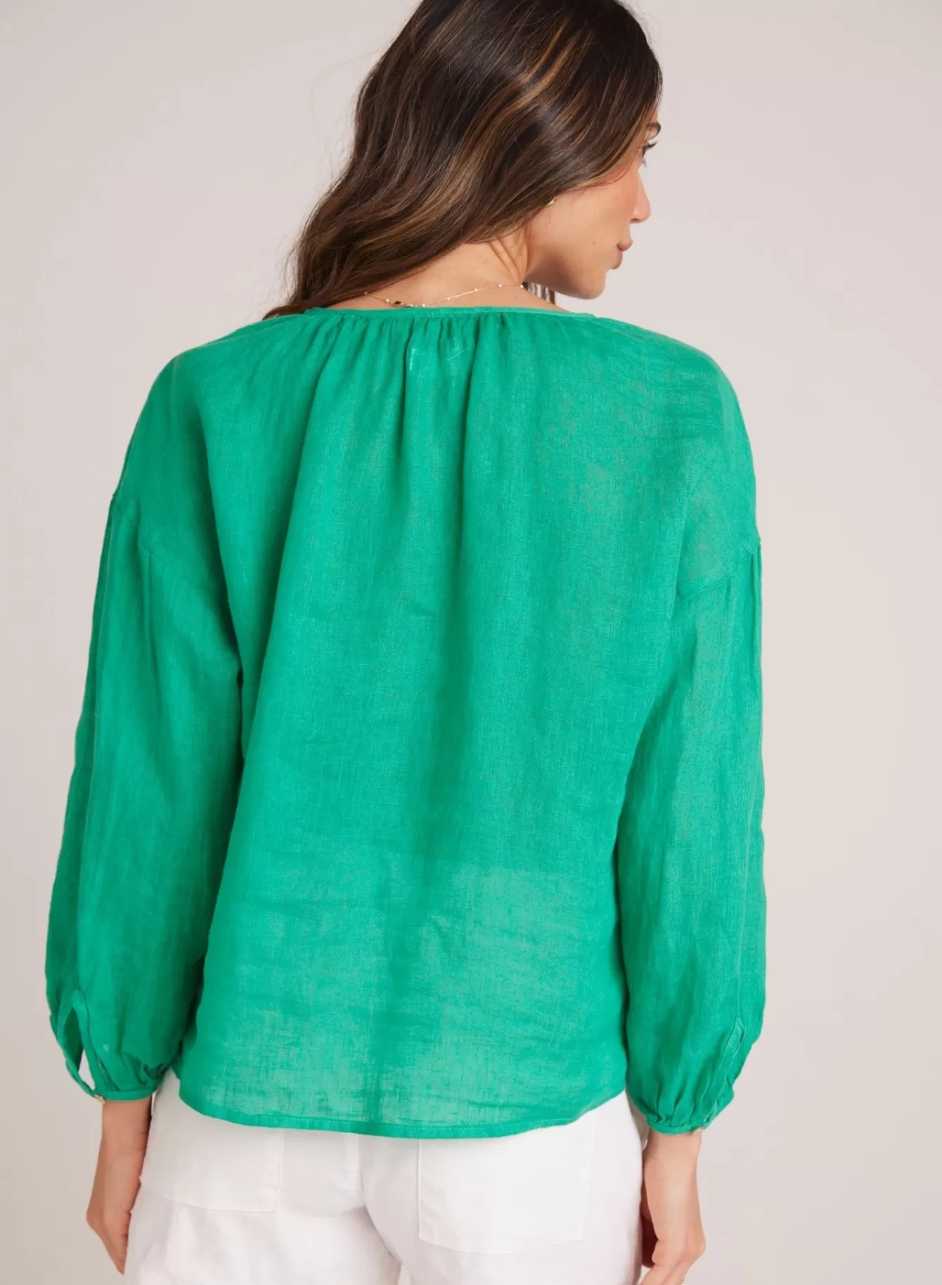 Bella Dahl Long Sleeve-Shirred Neck Blouse - Tropical Green