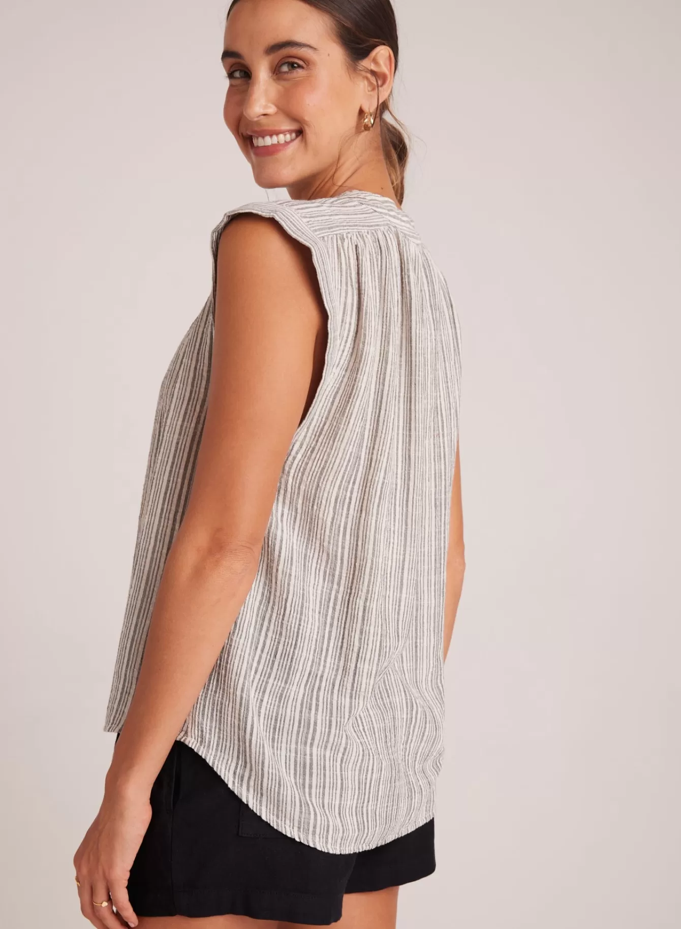 Bella Dahl Sleeveless-Shirred Pullover Cap Sleeve - Eze Slub Stripe