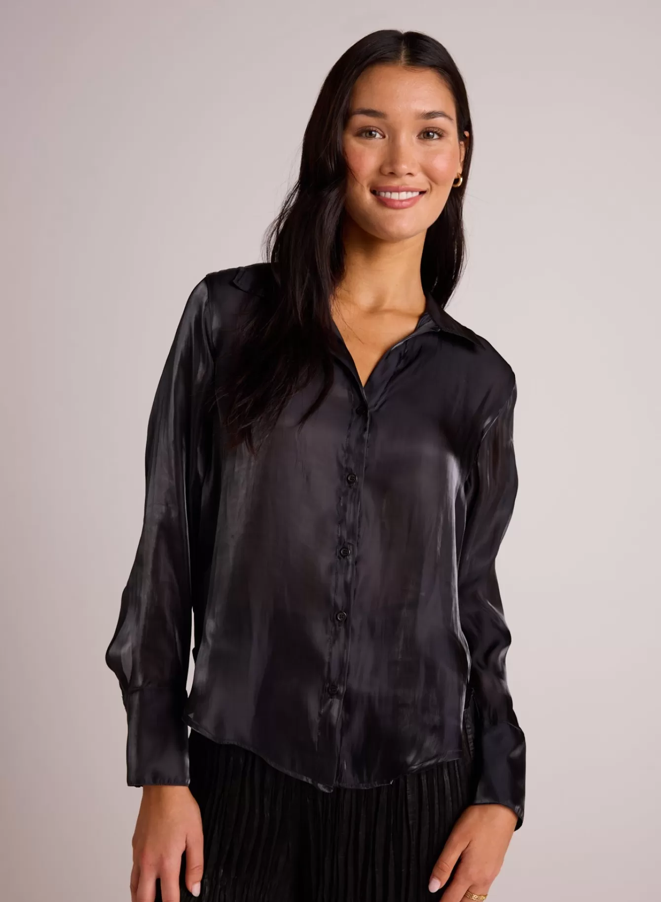 Bella Dahl Long Sleeve-Shirt Tail Button Down - Black Shimmer