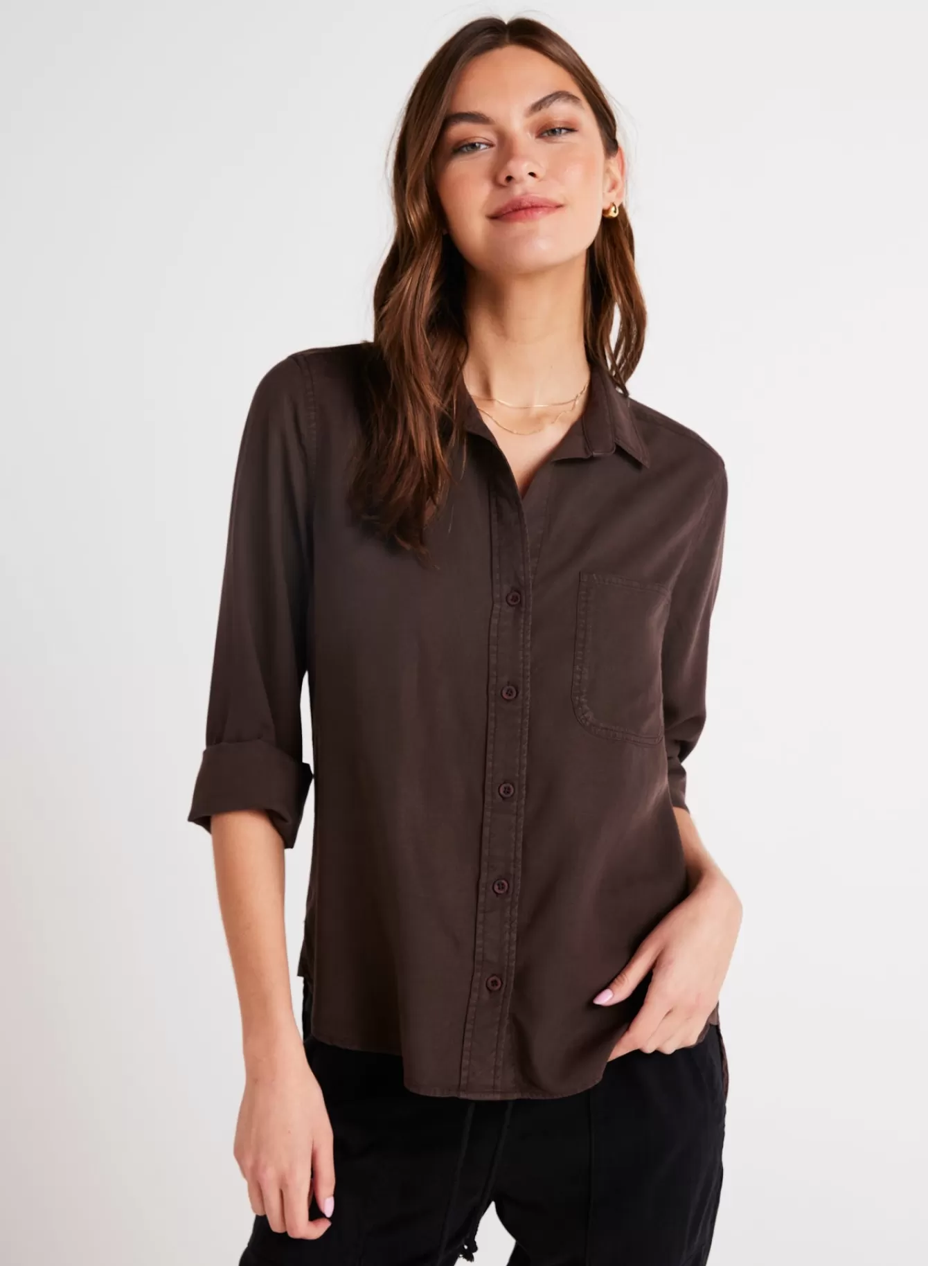 Bella Dahl Essentials Tops-Shirt Tail Button Down - Chestnut Brown