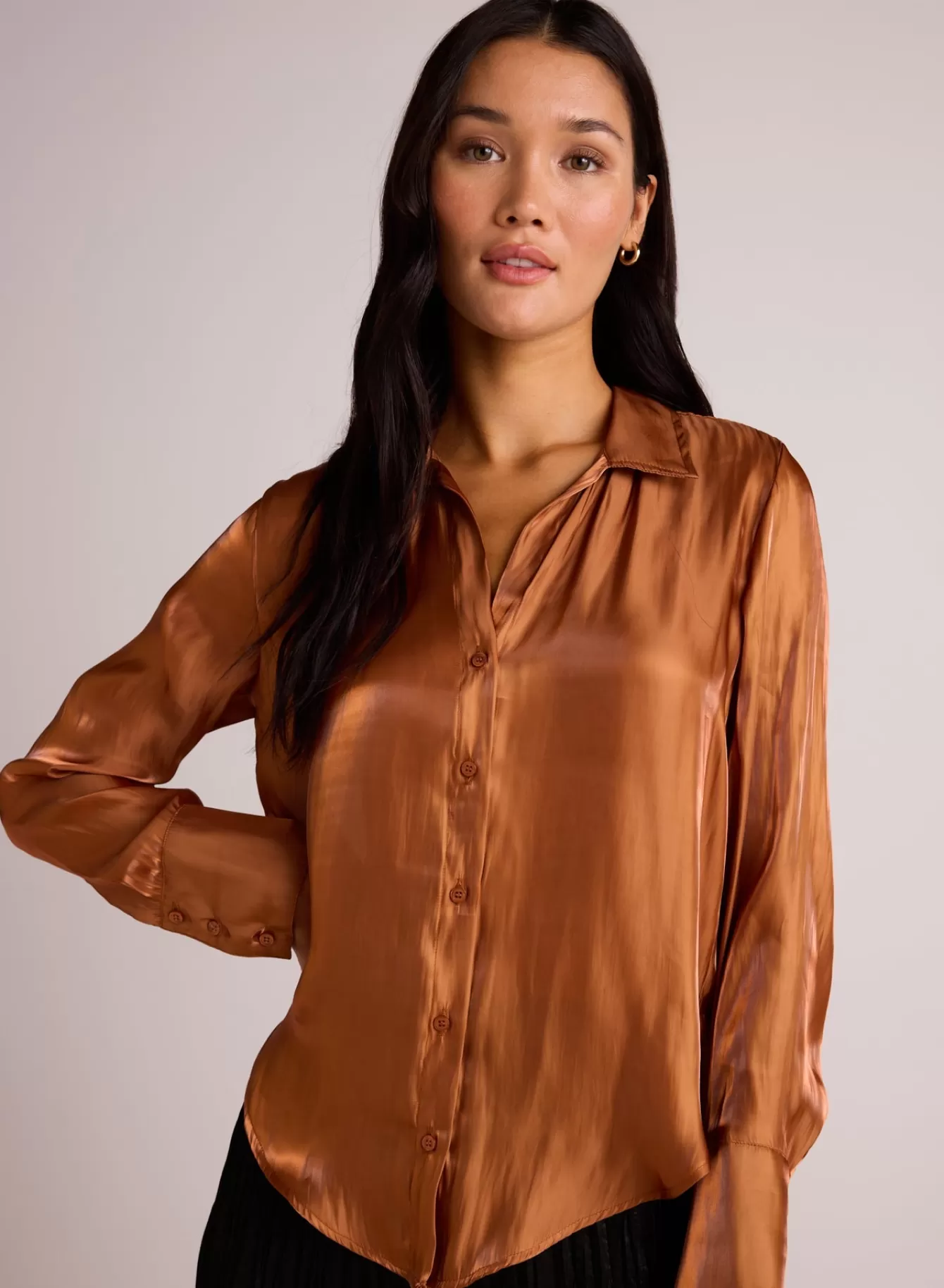 Bella Dahl Button Down-Shirt Tail Button Down - Ember Glow Shimmer