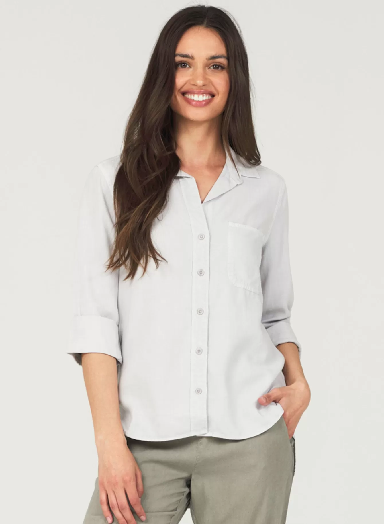 Bella Dahl Essentials Tops-Shirt Tail Button Down - Foggy Sky