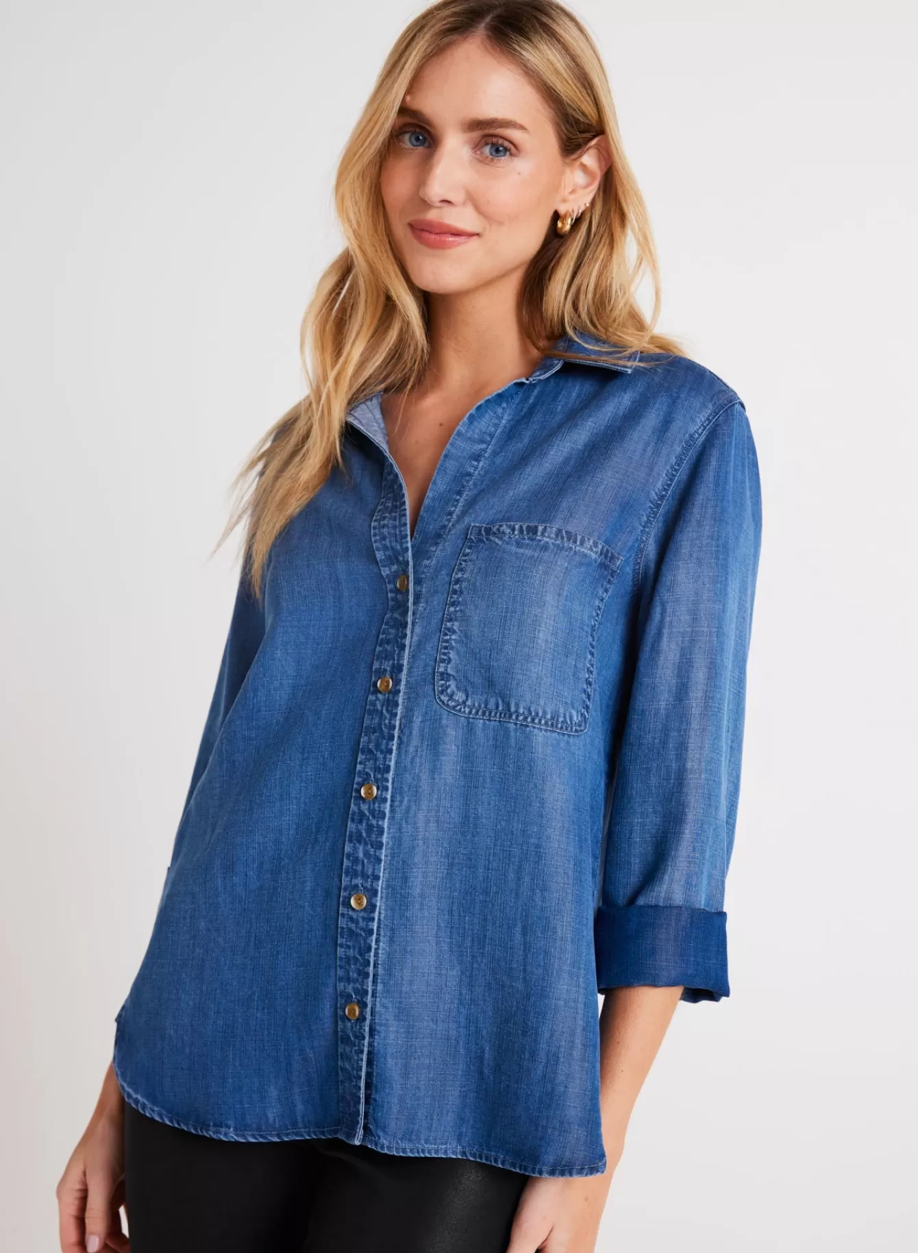 Bella Dahl Essentials Tops-Shirt Tail Button Down - Moonlit Haze Wash