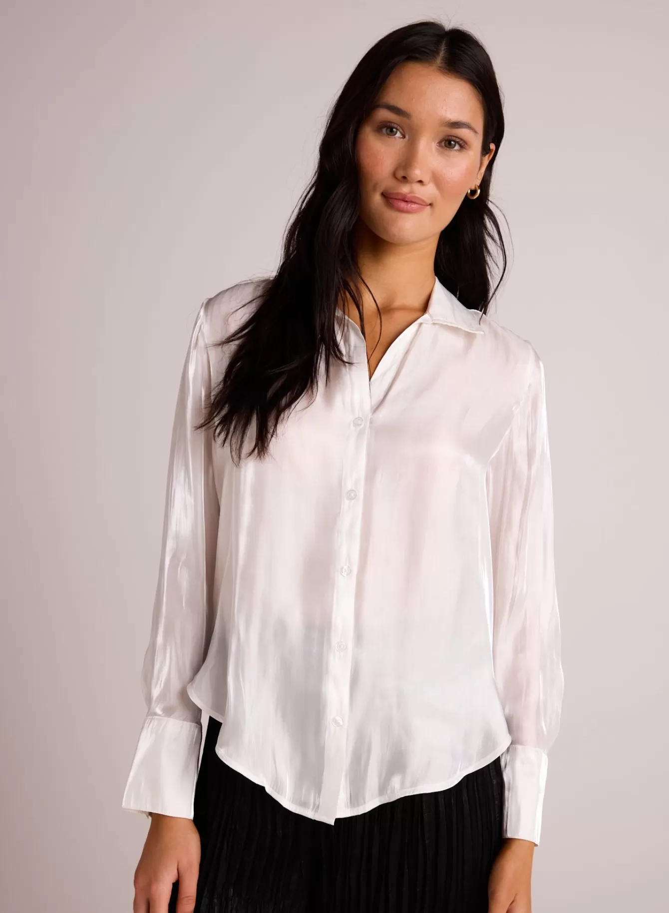 Bella Dahl Long Sleeve-Shirt Tail Button Down - White Shimmer