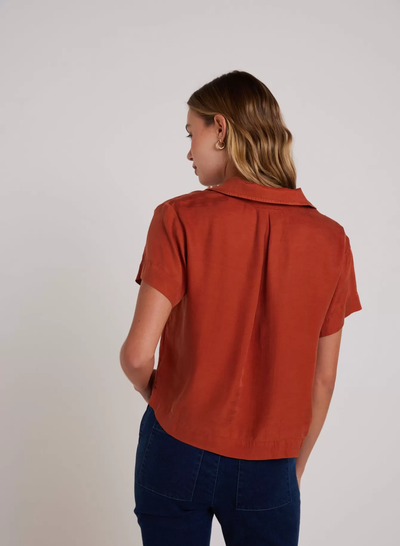 Bella Dahl Short Sleeve-Short Sleeve Flowy Button Down - Amber Rust