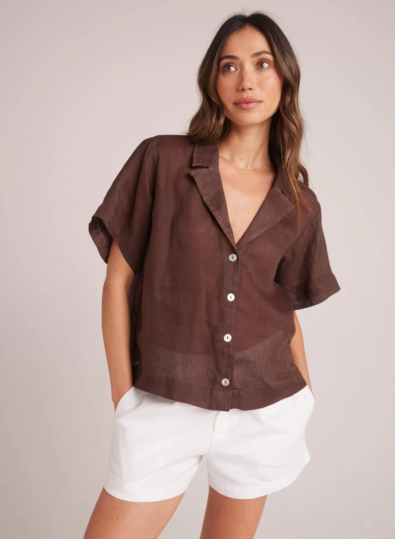 Bella Dahl Short Sleeve-Short Sleeve Flowy Button Down - Cocoa Cabana