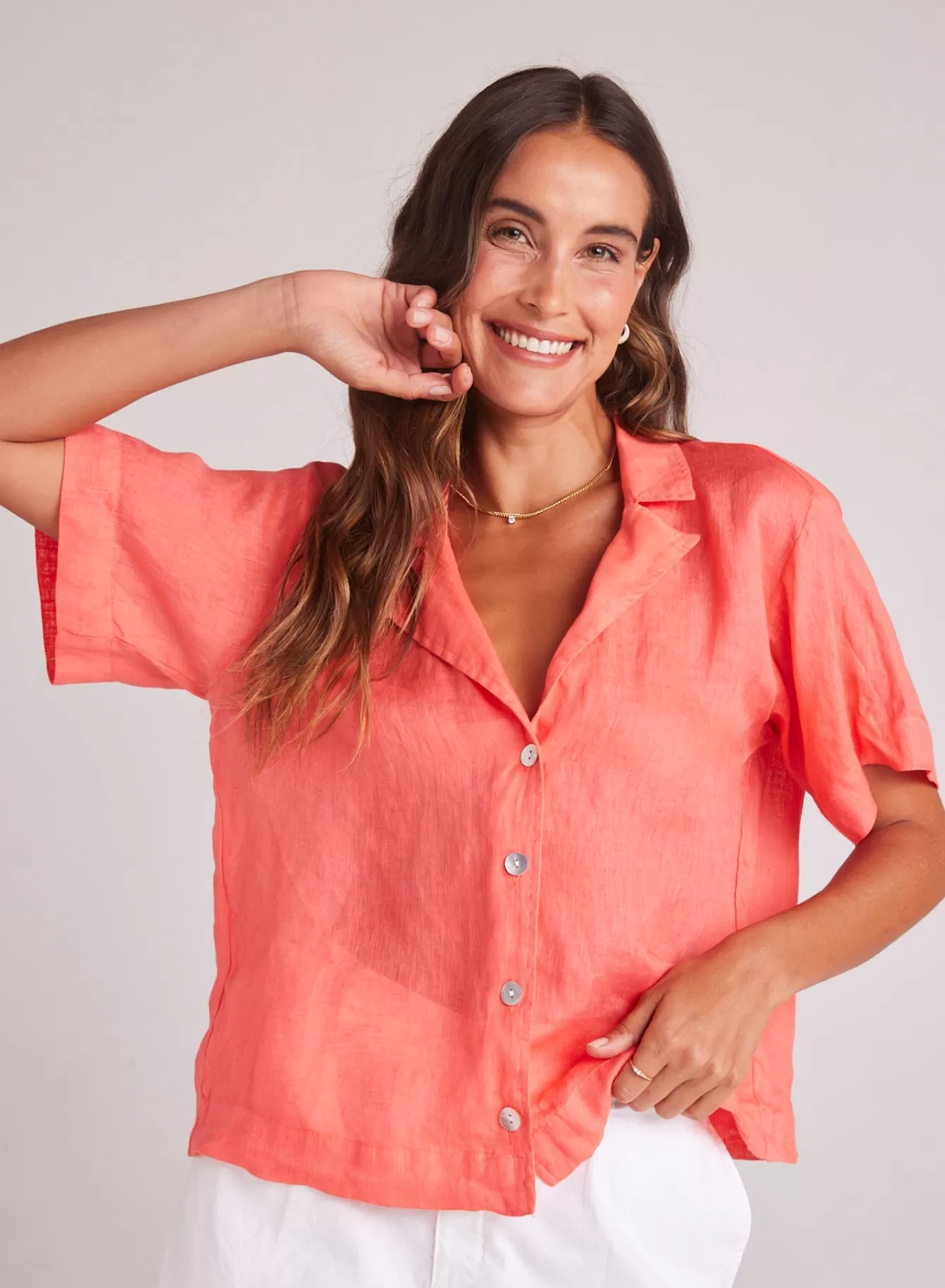 Bella Dahl Short Sleeve-Short Sleeve Flowy Button Down - Hibiscus Bloom