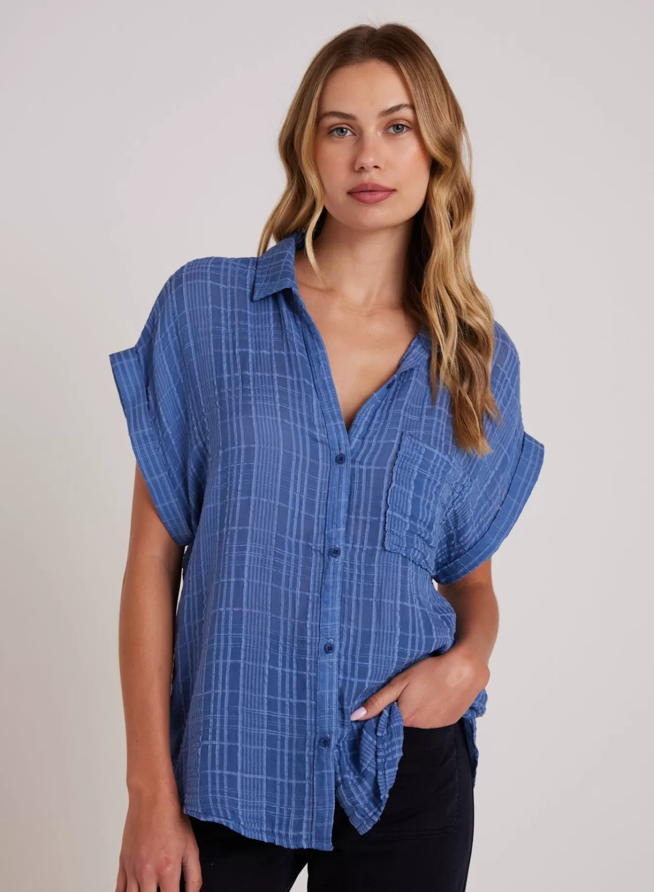 Bella Dahl Long Sleeve-Short Sleeve Pocket Button Down - Bright Indigo