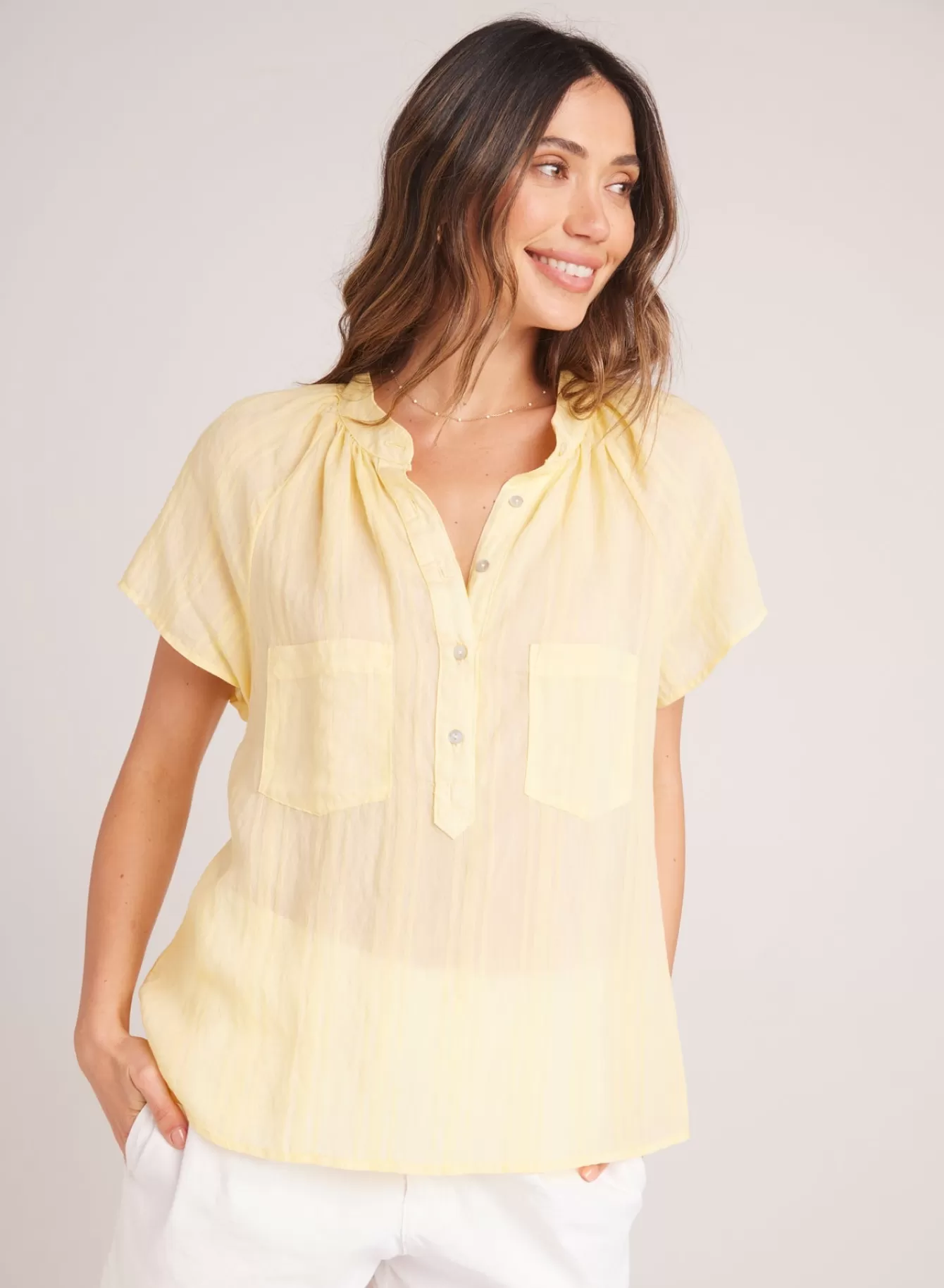 Bella Dahl Short Sleeve-Short Sleeve Pocket Pullover - Citron Yellow