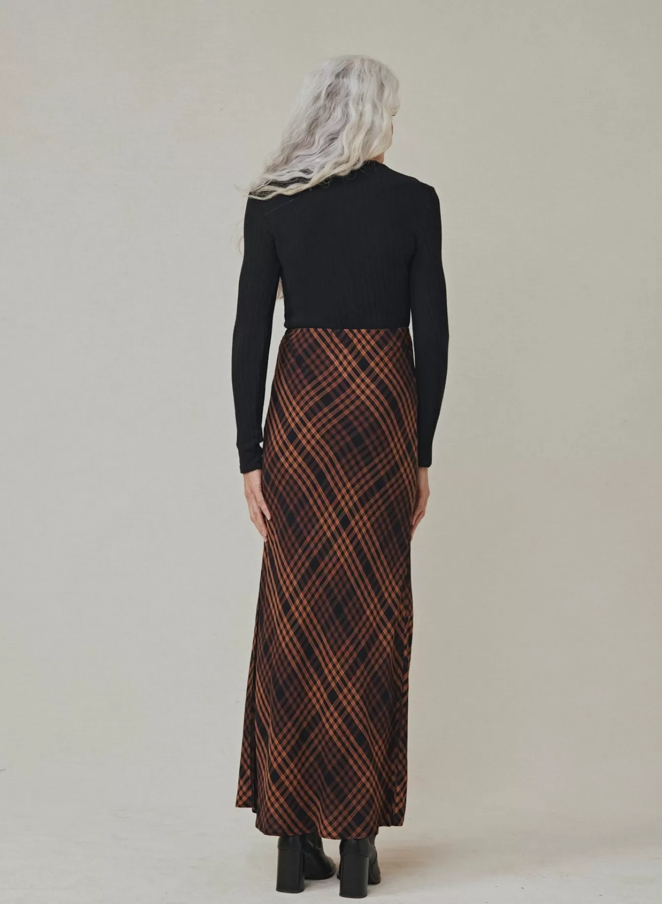 Bella Dahl Skirts-Side Slit Bias Maxi Skirt - Autumn Ember Plaid