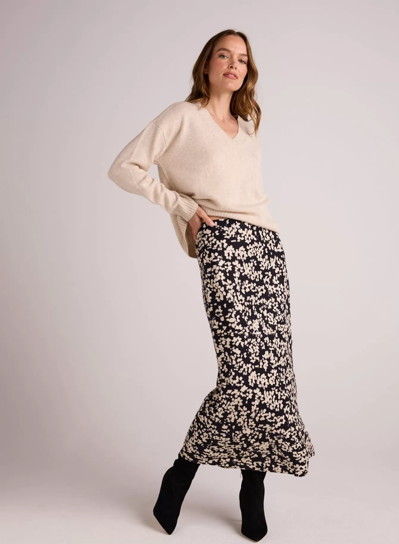 Bella Dahl Skirts-Side Slit Bias Maxi Skirt - Ditsy Floral Print