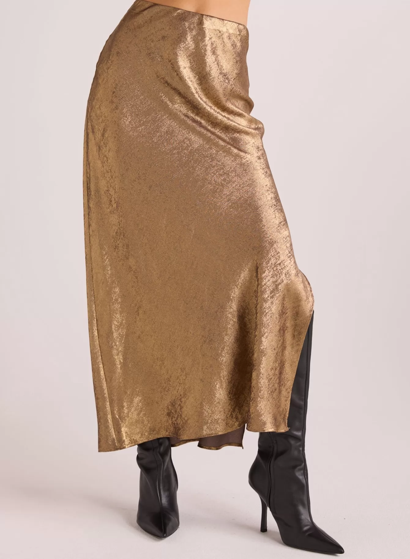 Bella Dahl Skirts-Side Slit Bias Maxi Skirt - Gold Metallic