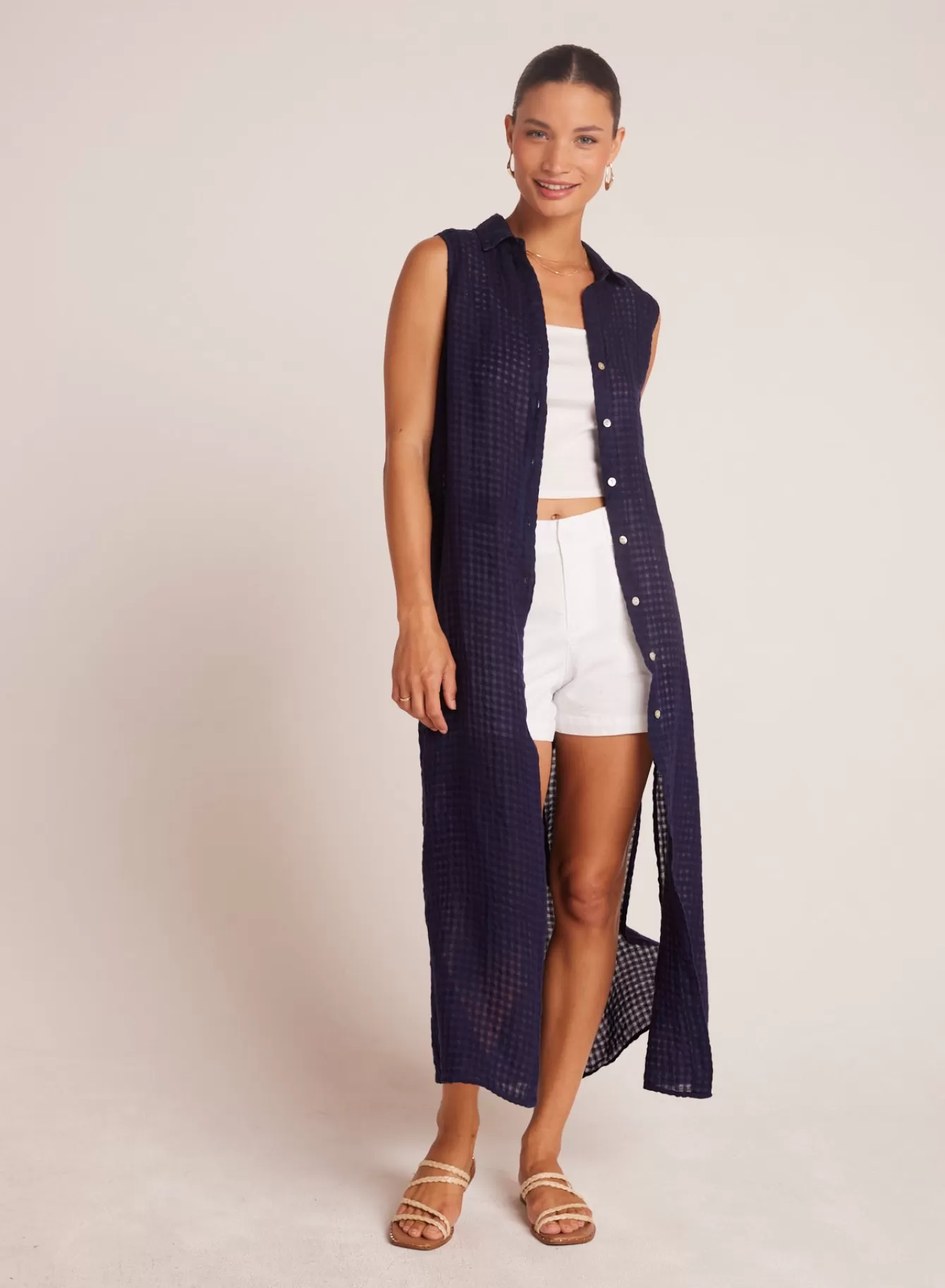 Bella Dahl Long Dresses-Side Slit Duster Dress - Tropic Navy