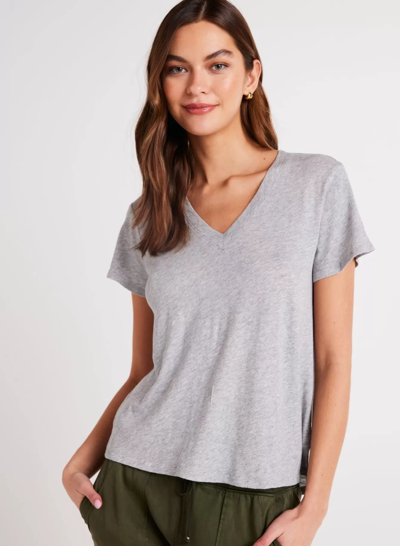 Bella Dahl Essentials Tops-Side Slit V-Neck Tee - Heather Ash