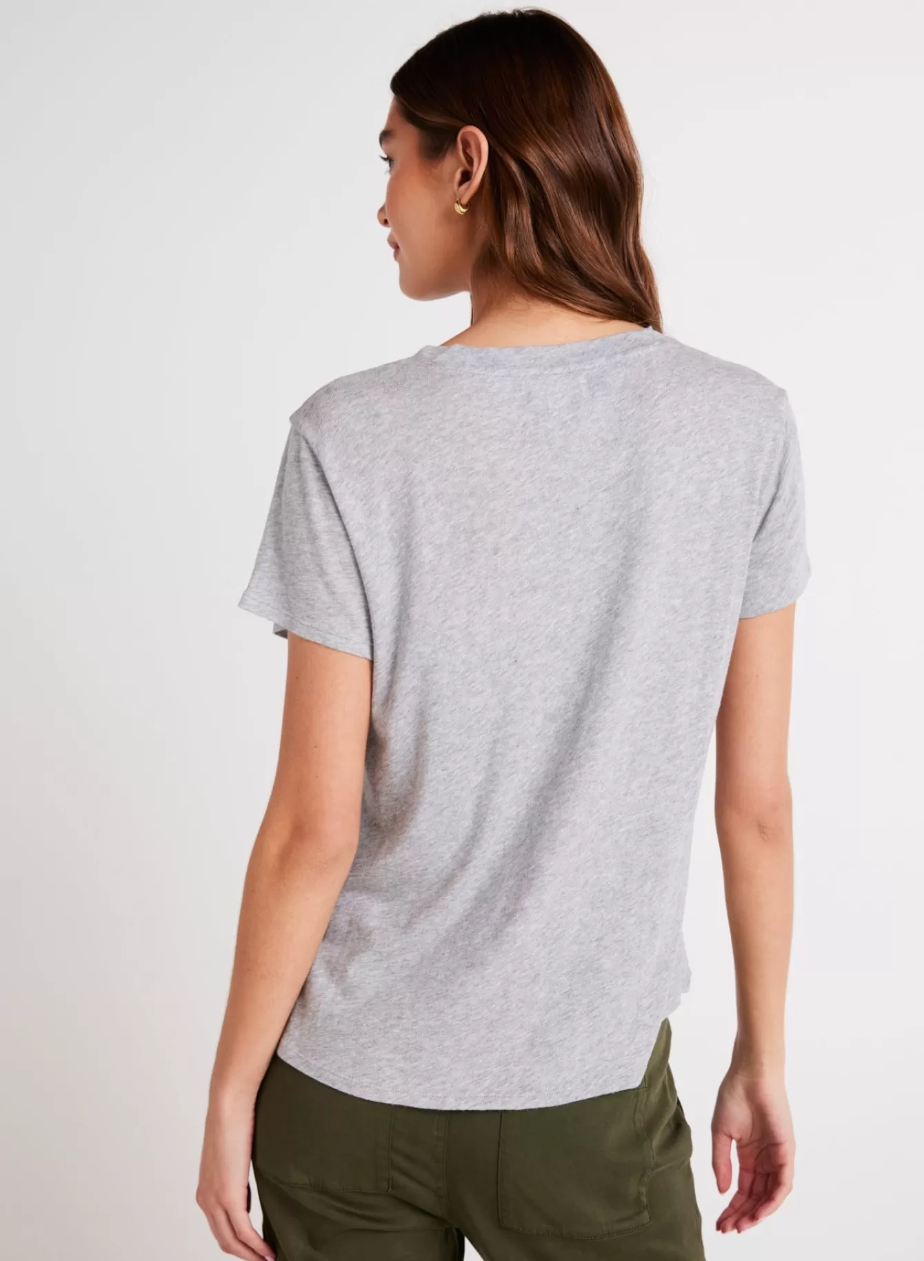 Bella Dahl Essentials Tops-Side Slit V-Neck Tee - Heather Ash