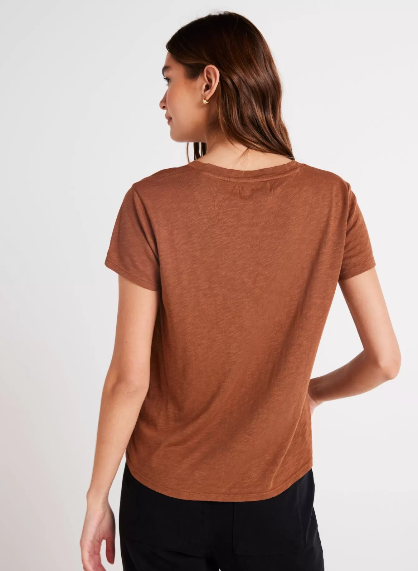 Bella Dahl Essentials Tops-Side Slit V-Neck Tee - Twilight Gold