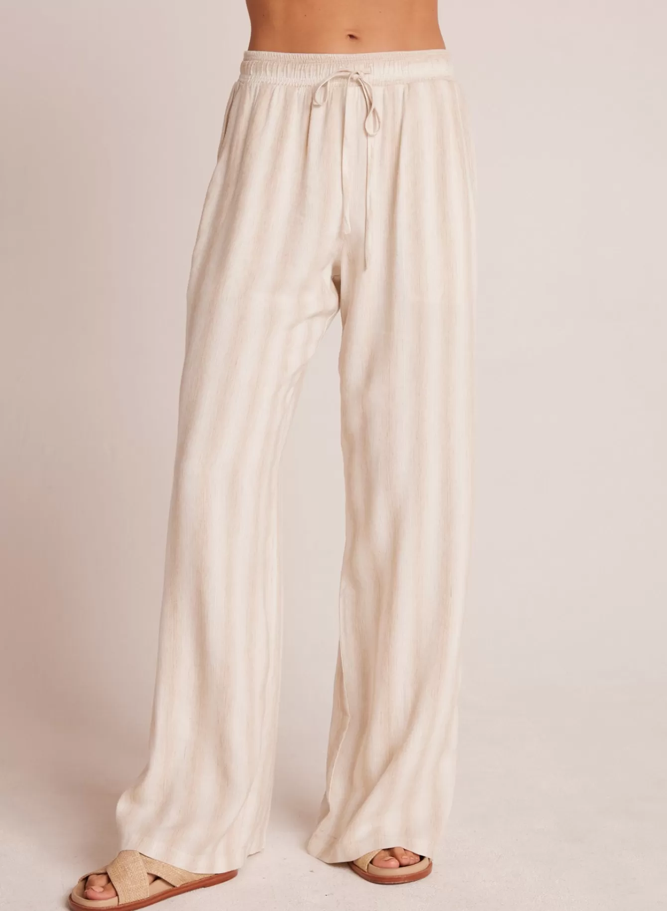 Bella Dahl Pants-Side Slit Wide Leg Pant - Playa Sand Stripe