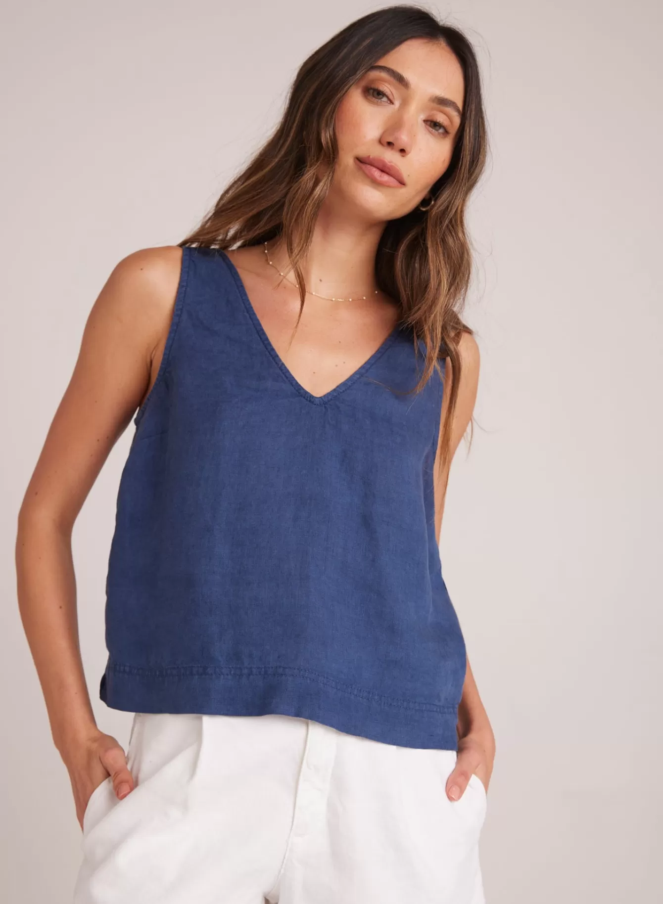 Bella Dahl Sleeveless-Sleeveless Button Back V-Neck Top - Brazilian Navy