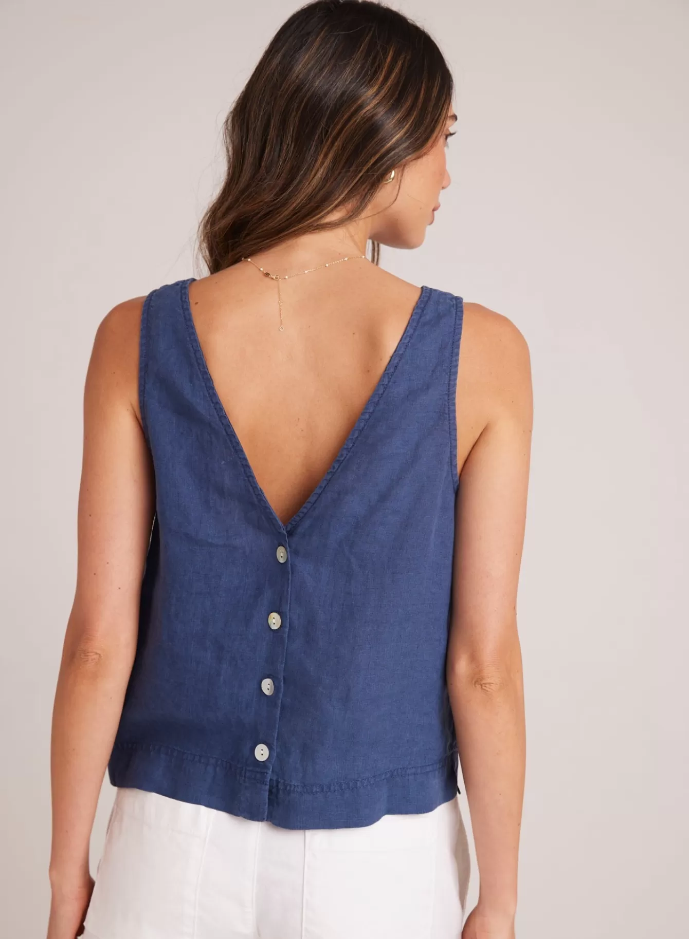 Bella Dahl Sleeveless-Sleeveless Button Back V-Neck Top - Brazilian Navy