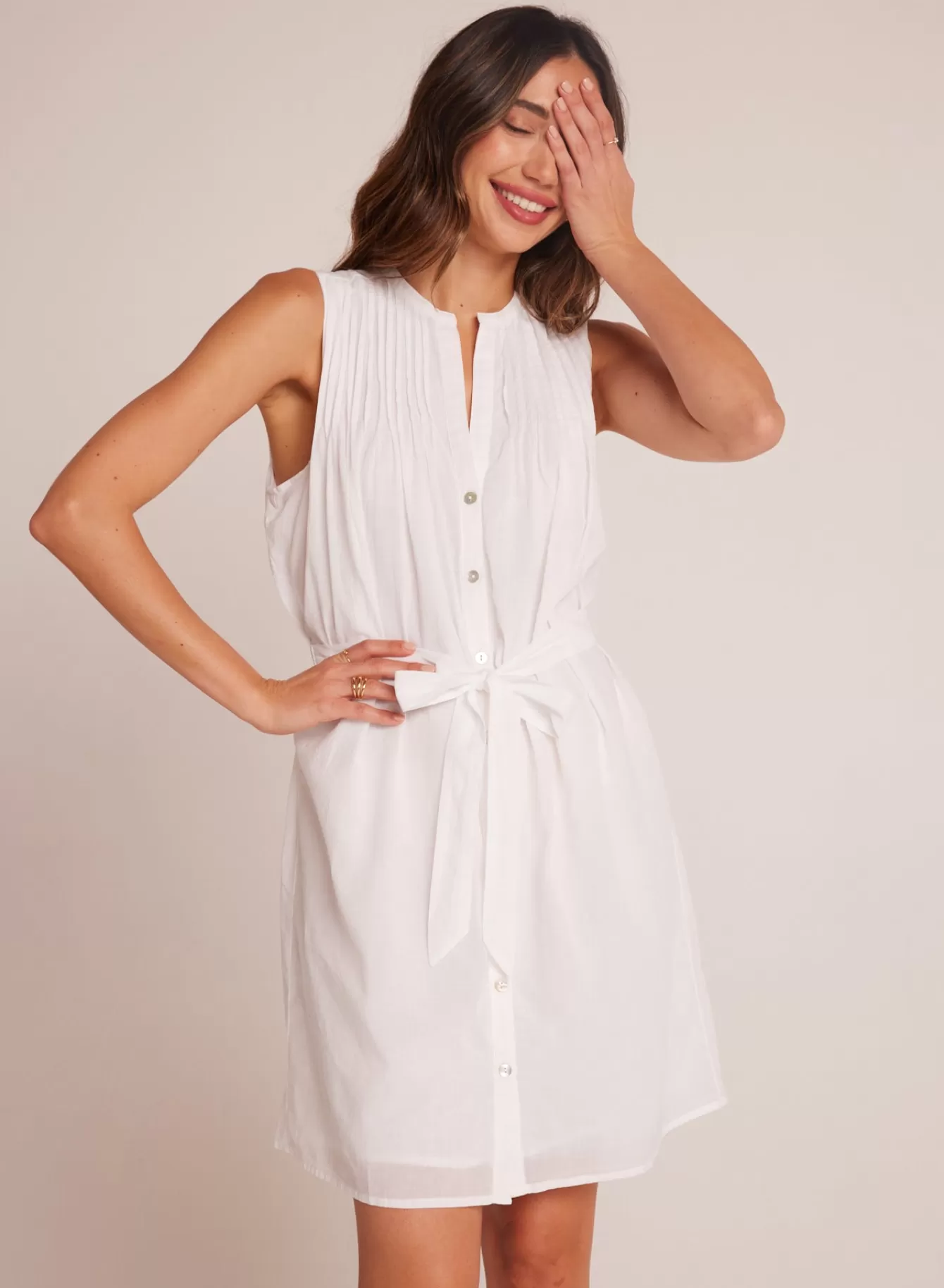 Bella Dahl Short Dresses-Sleeveless Pintuck Shirt Dress -