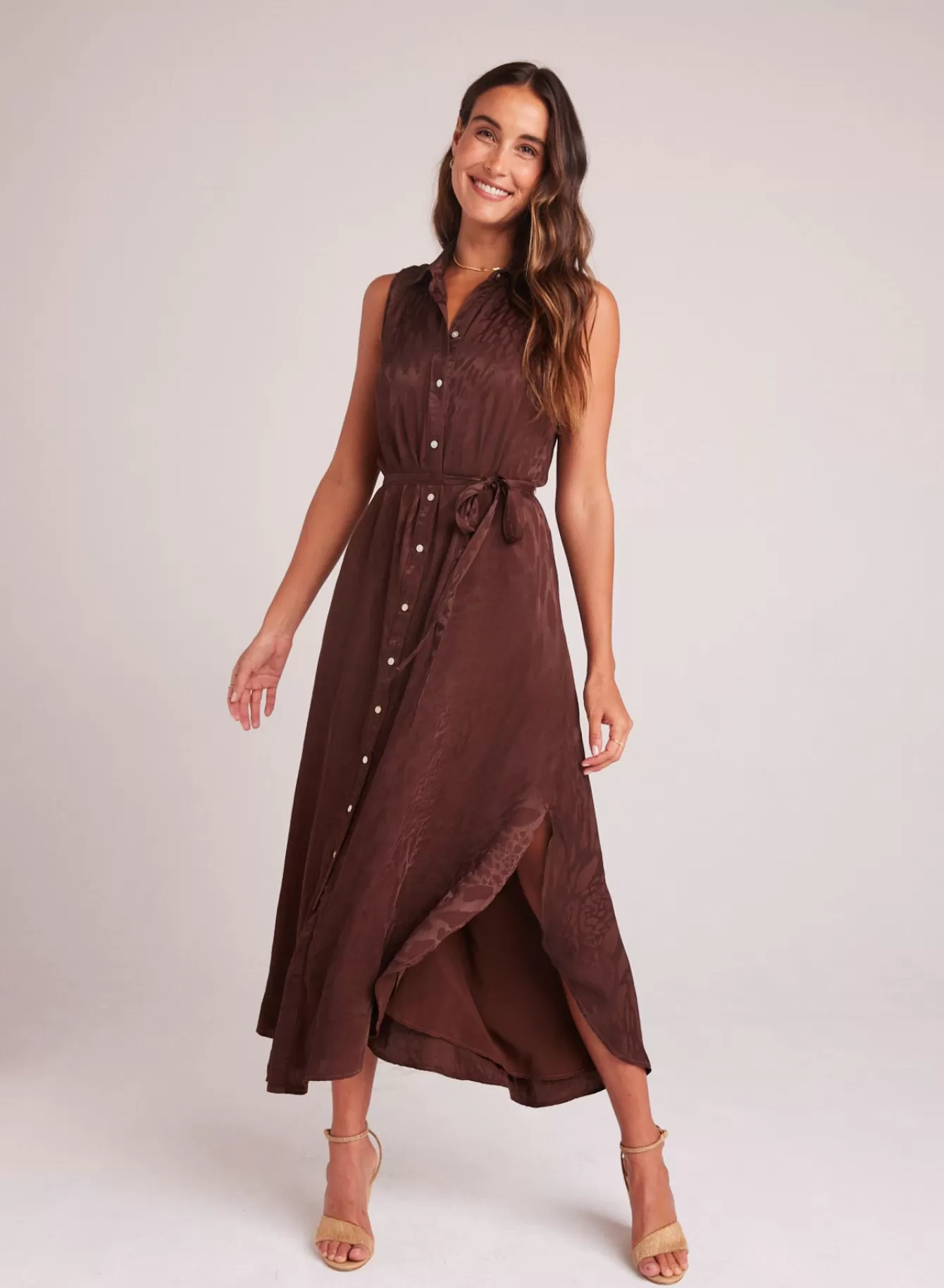 Bella Dahl Long Dresses-Sleeveless Shirred Maxi Dress - Café Noir