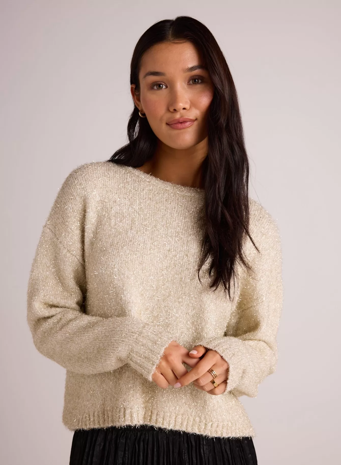 Bella Dahl Sweaters-Slouchy Sweater - Ivory Gold Shimmer