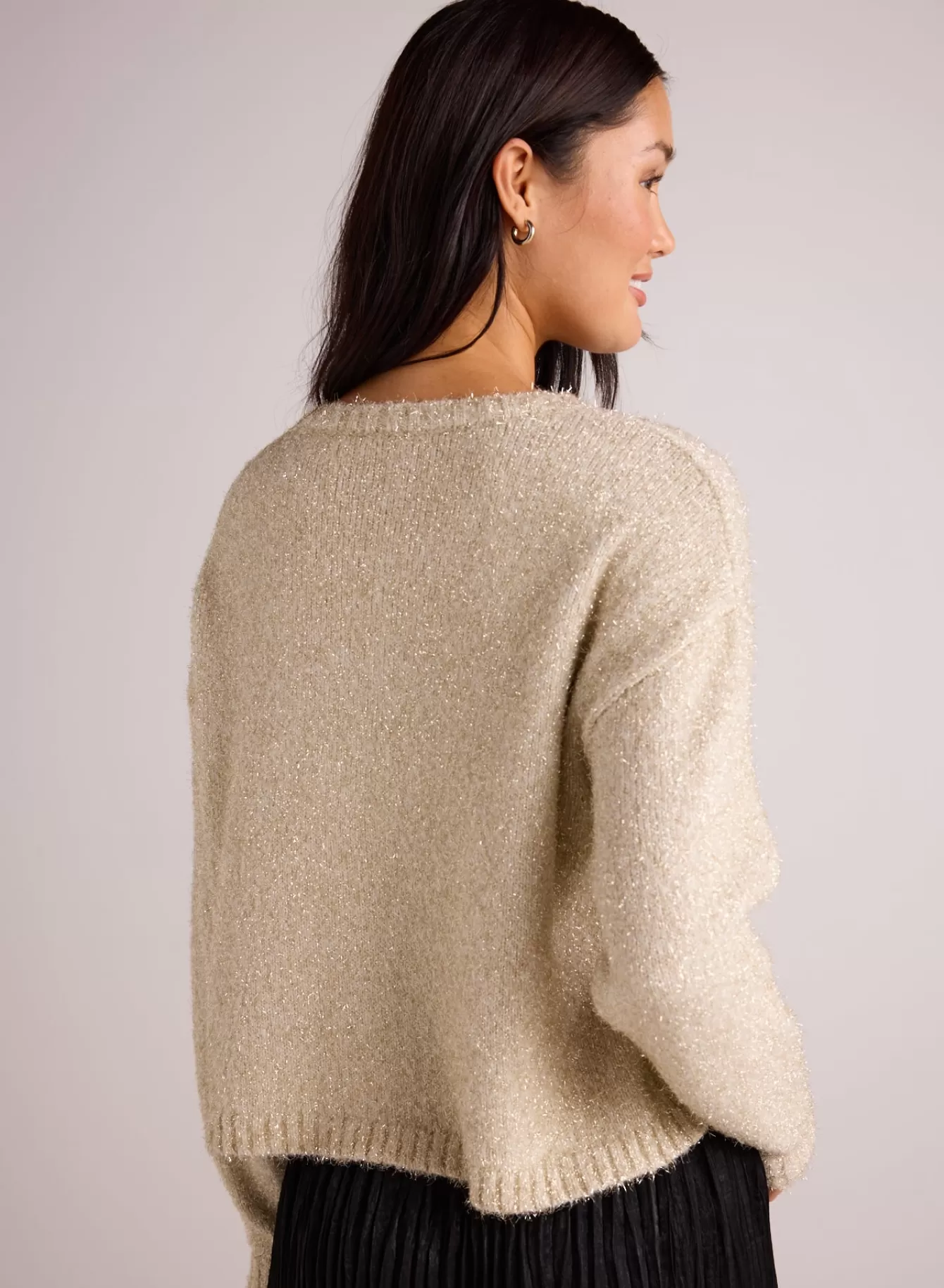 Bella Dahl Sweaters-Slouchy Sweater - Ivory Gold Shimmer