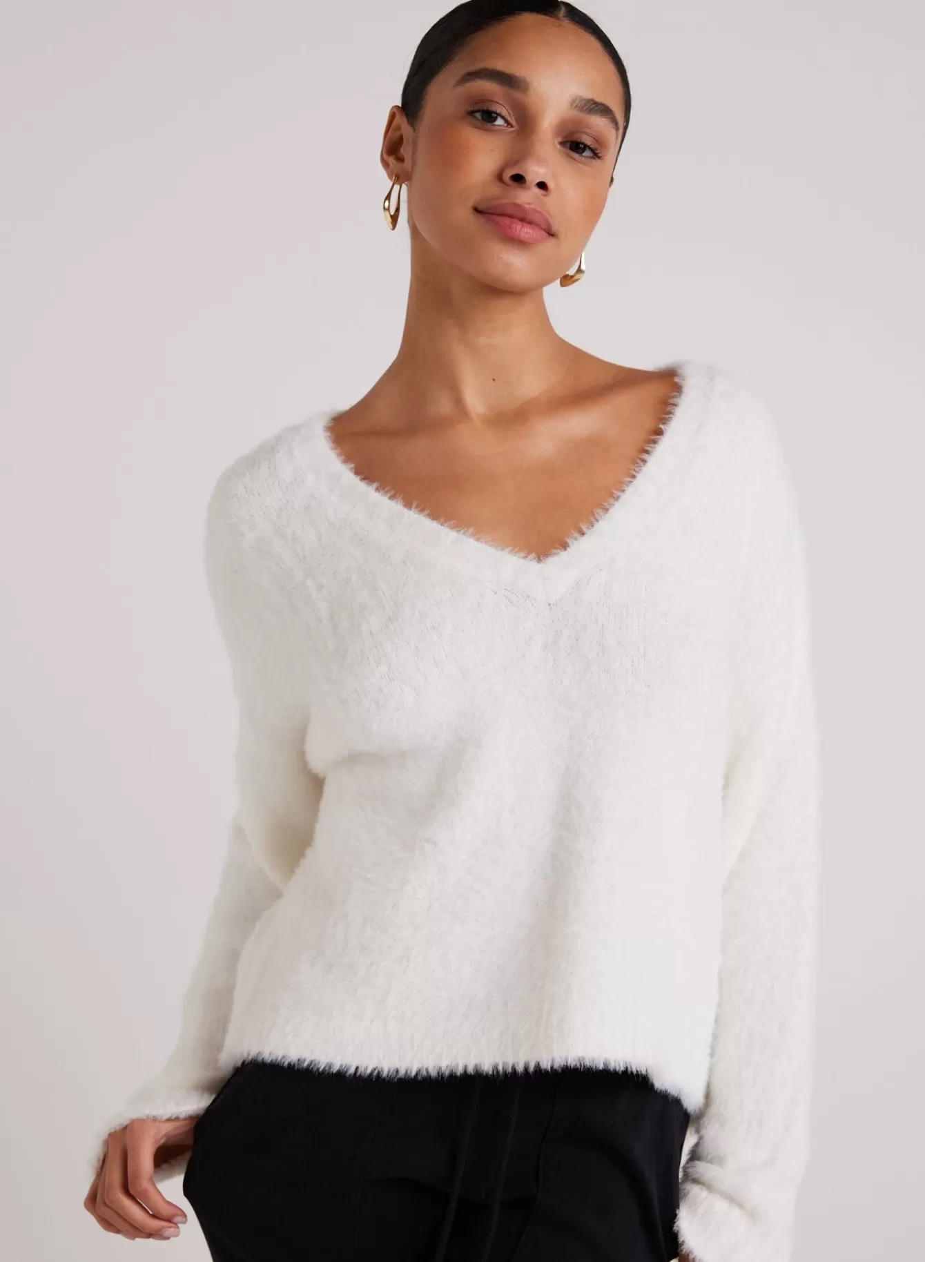 Bella Dahl Seasonal Essentials-Slouchy V-Neck Sweater - Winter White