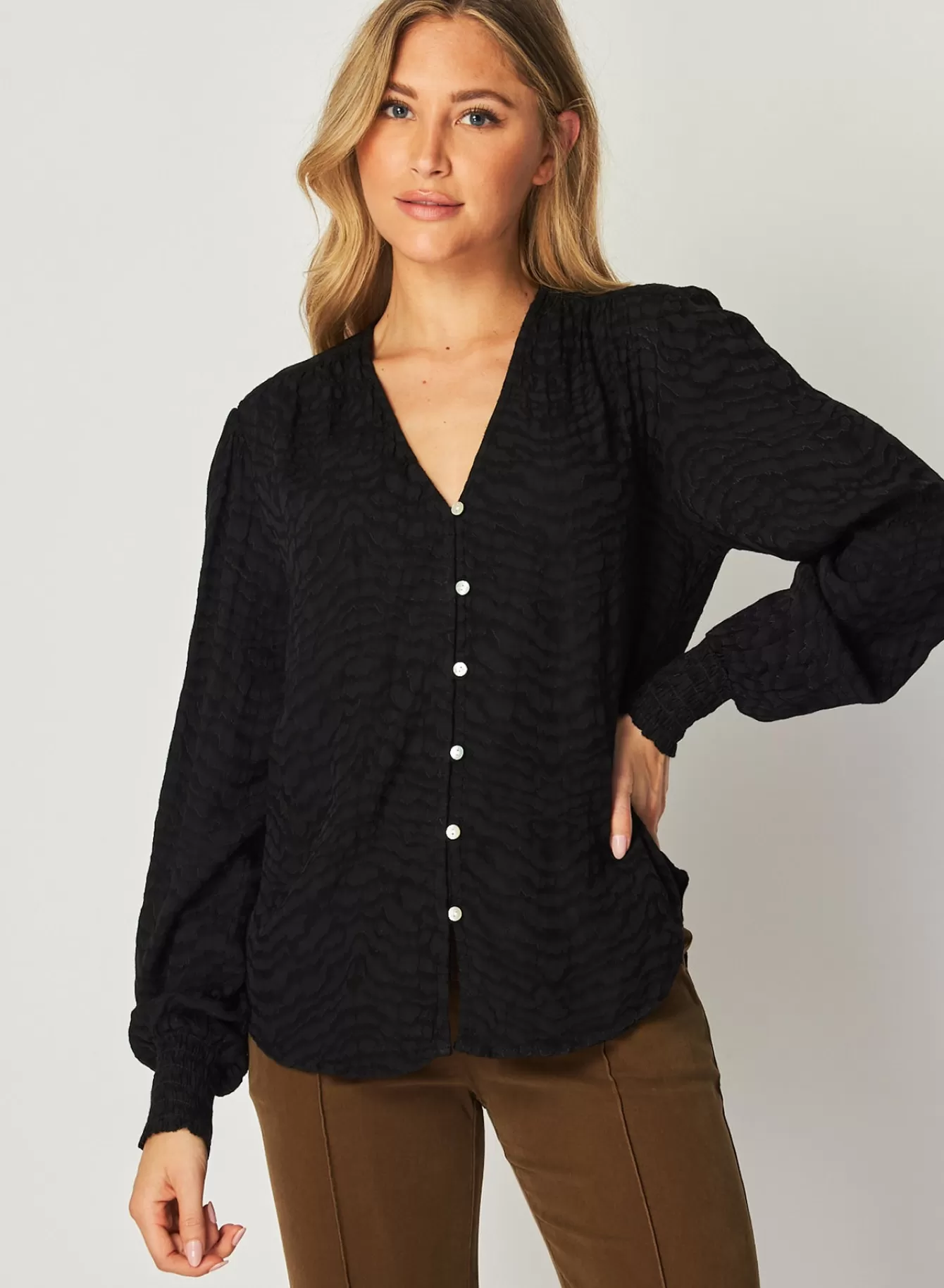 Bella Dahl Long Sleeve-Smocked Cuff Button Down -