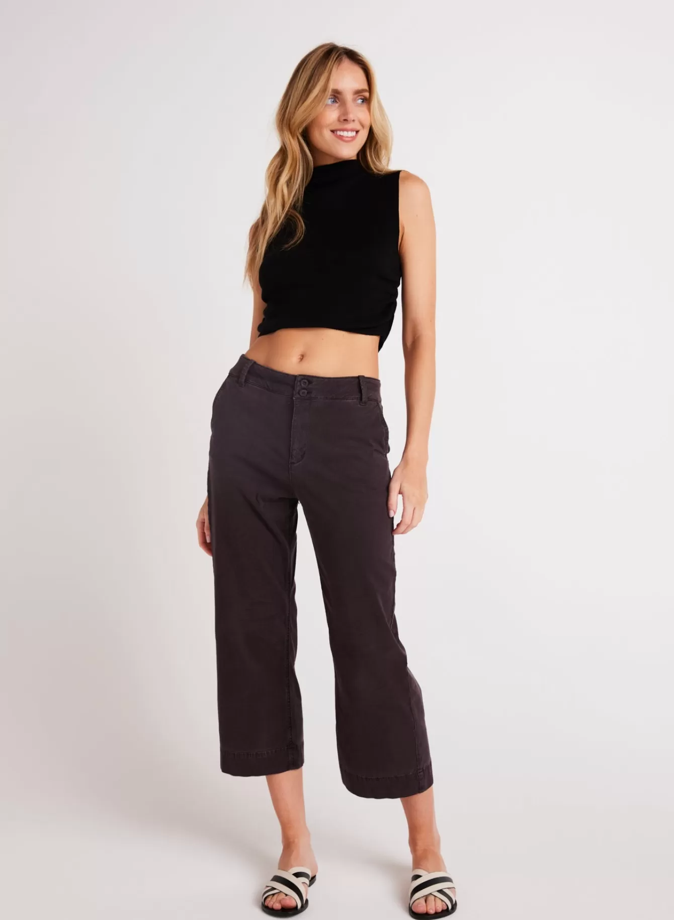 Bella Dahl Pants-Sofia Wide Leg Crop - Black Smoke