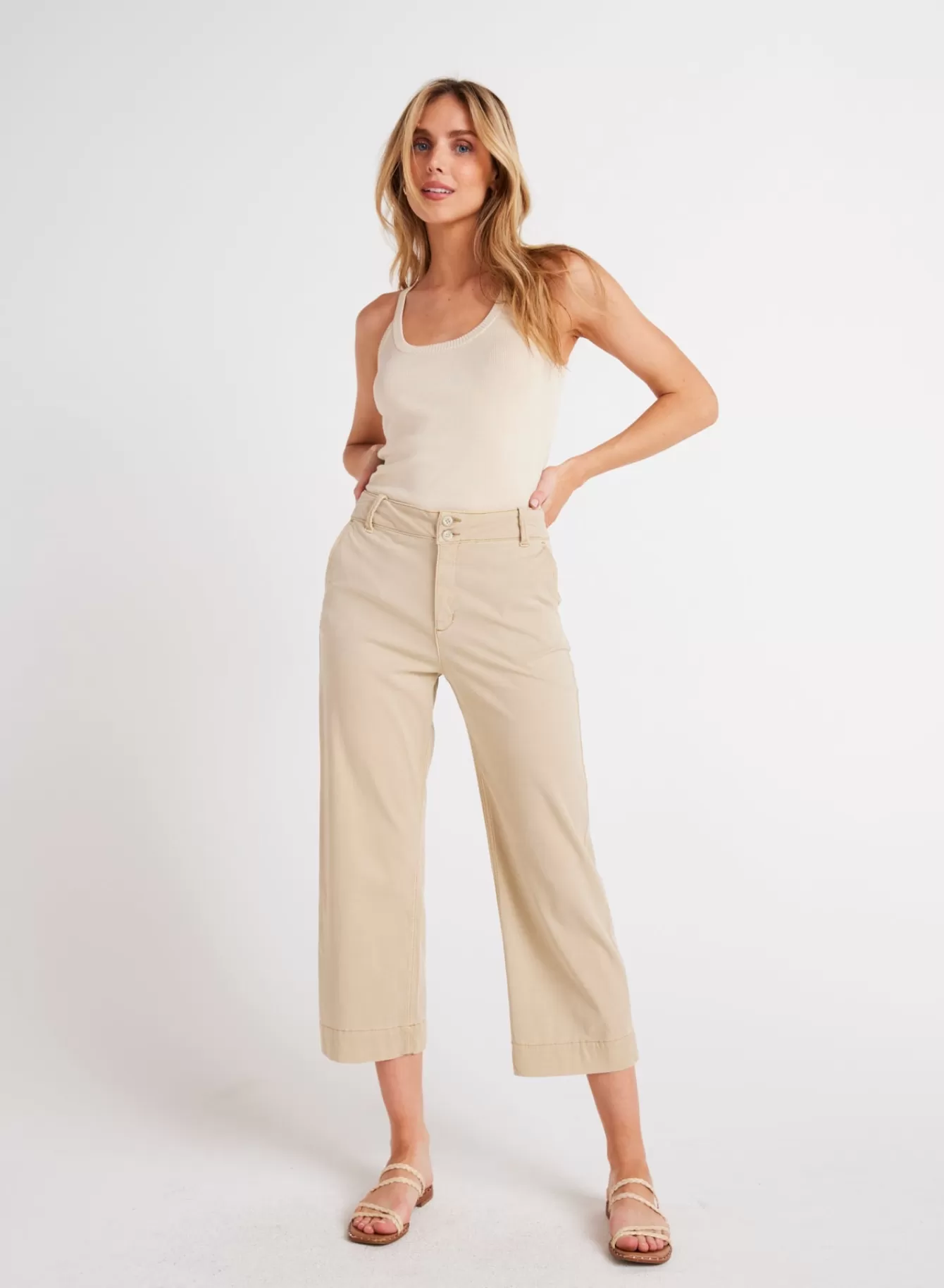 Bella Dahl Pants-Sofia Wide Leg Crop - Seaside Khaki