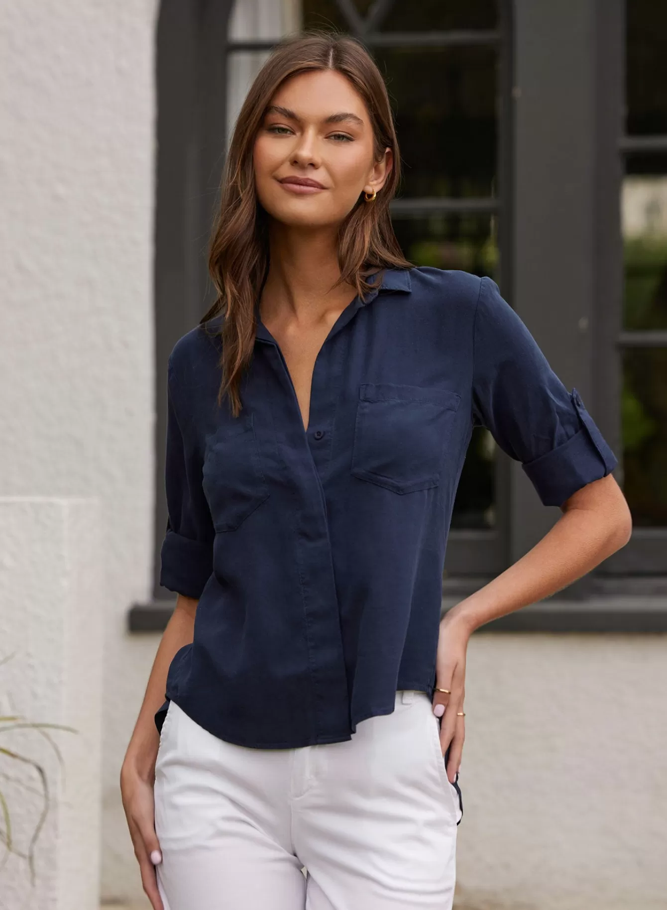 Bella Dahl Essentials Tops-Split Back Button Down - Endless Sea