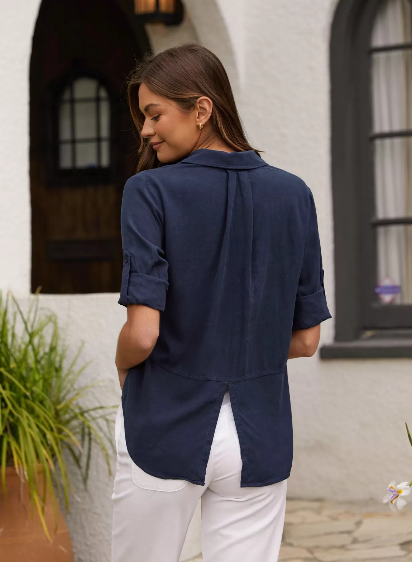 Bella Dahl Essentials Tops-Split Back Button Down - Endless Sea