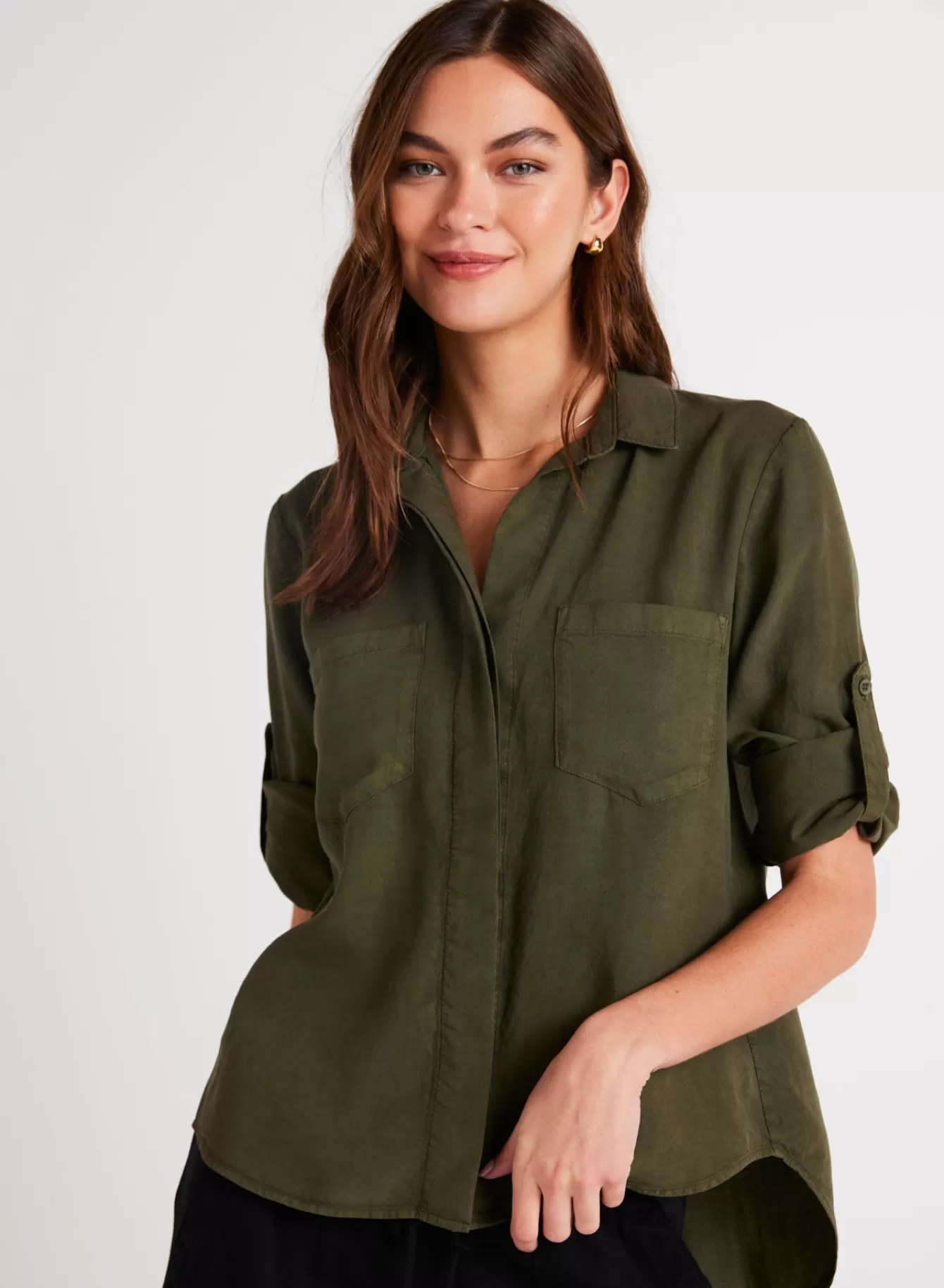 Bella Dahl Seasonal Essentials-Split Back Button Down - Italian Herb