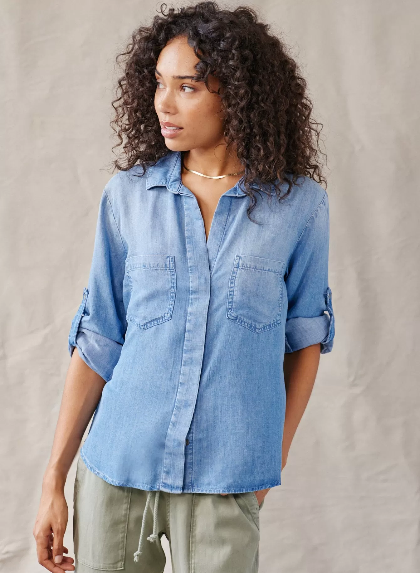 Bella Dahl Essentials Tops-Split Back Button Down - Medium Ombre Wash