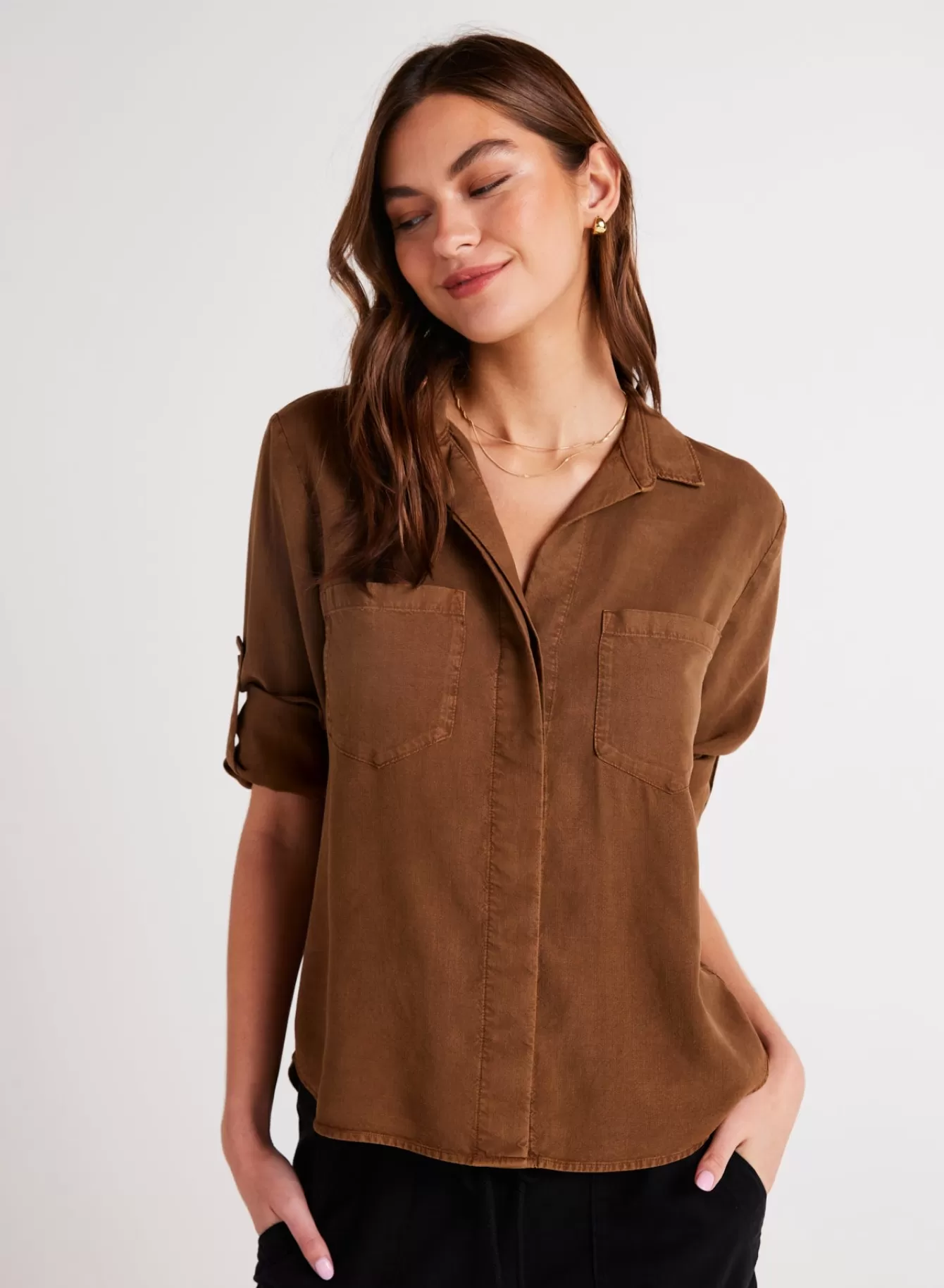 Bella Dahl Essentials Tops-Split Back Button Down - Twilight Gold